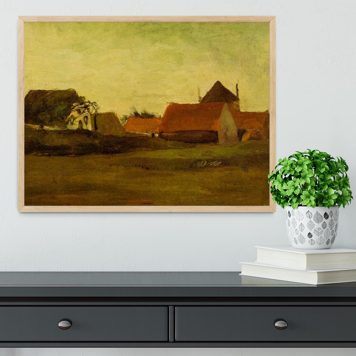 Farmhouses in Loosduinen near The Hague at Twilight by Van Gogh Framed Print - Canvas Art Rocks - 4