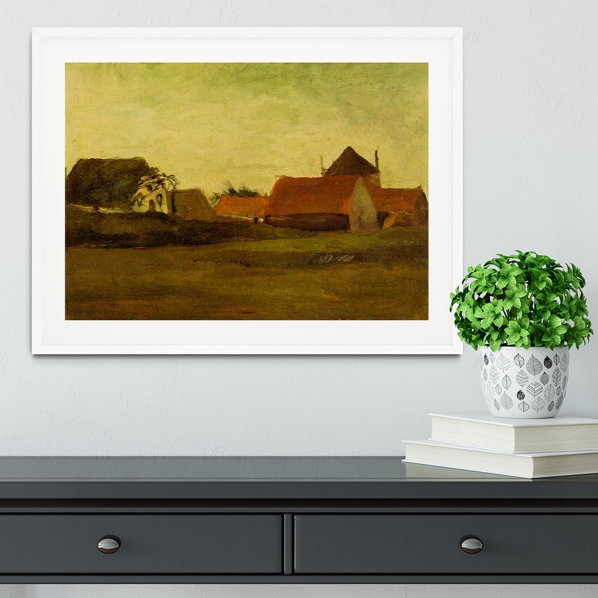 Farmhouses in Loosduinen near The Hague at Twilight by Van Gogh Framed Print - Canvas Art Rocks - 5