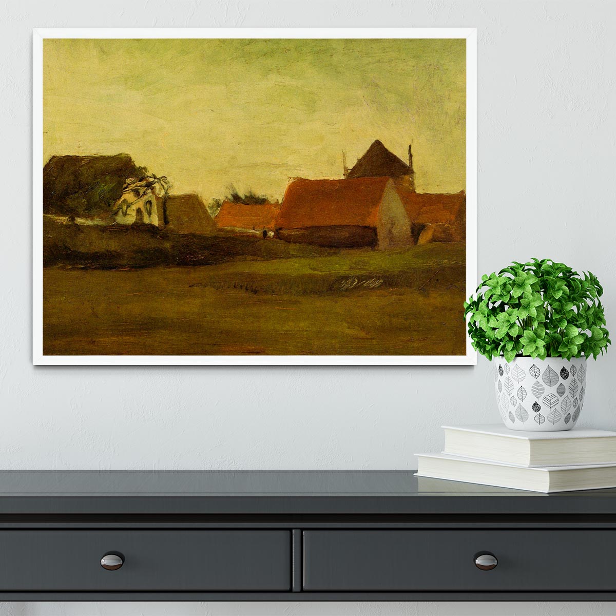 Farmhouses in Loosduinen near The Hague at Twilight by Van Gogh Framed Print - Canvas Art Rocks -6