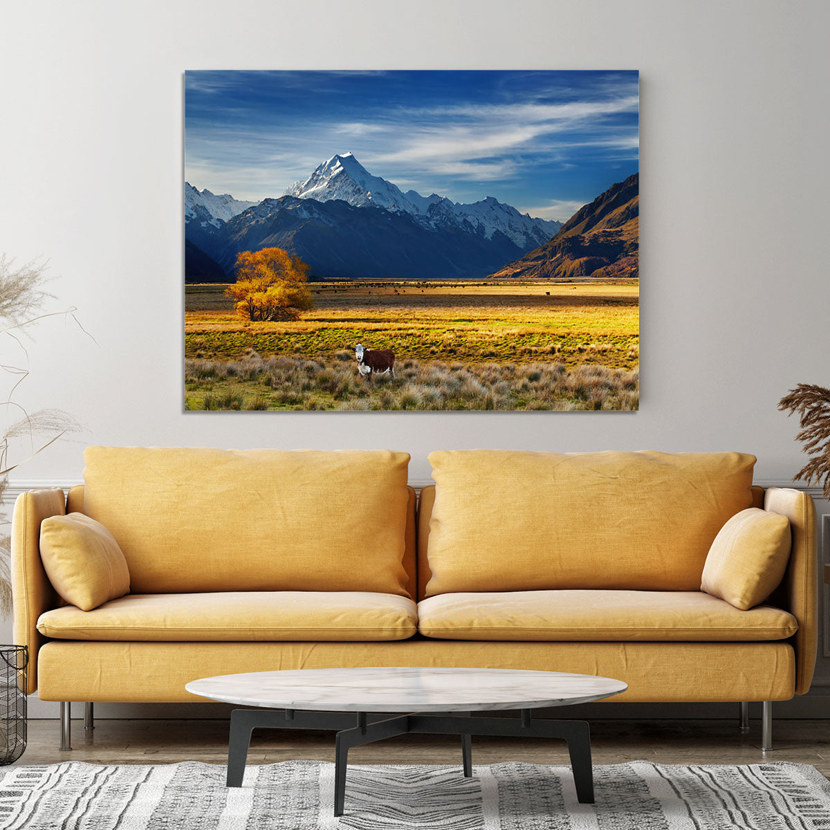 Farmland with grazing cows and Mount Cook Canvas Print or Poster - Canvas Art Rocks - 4