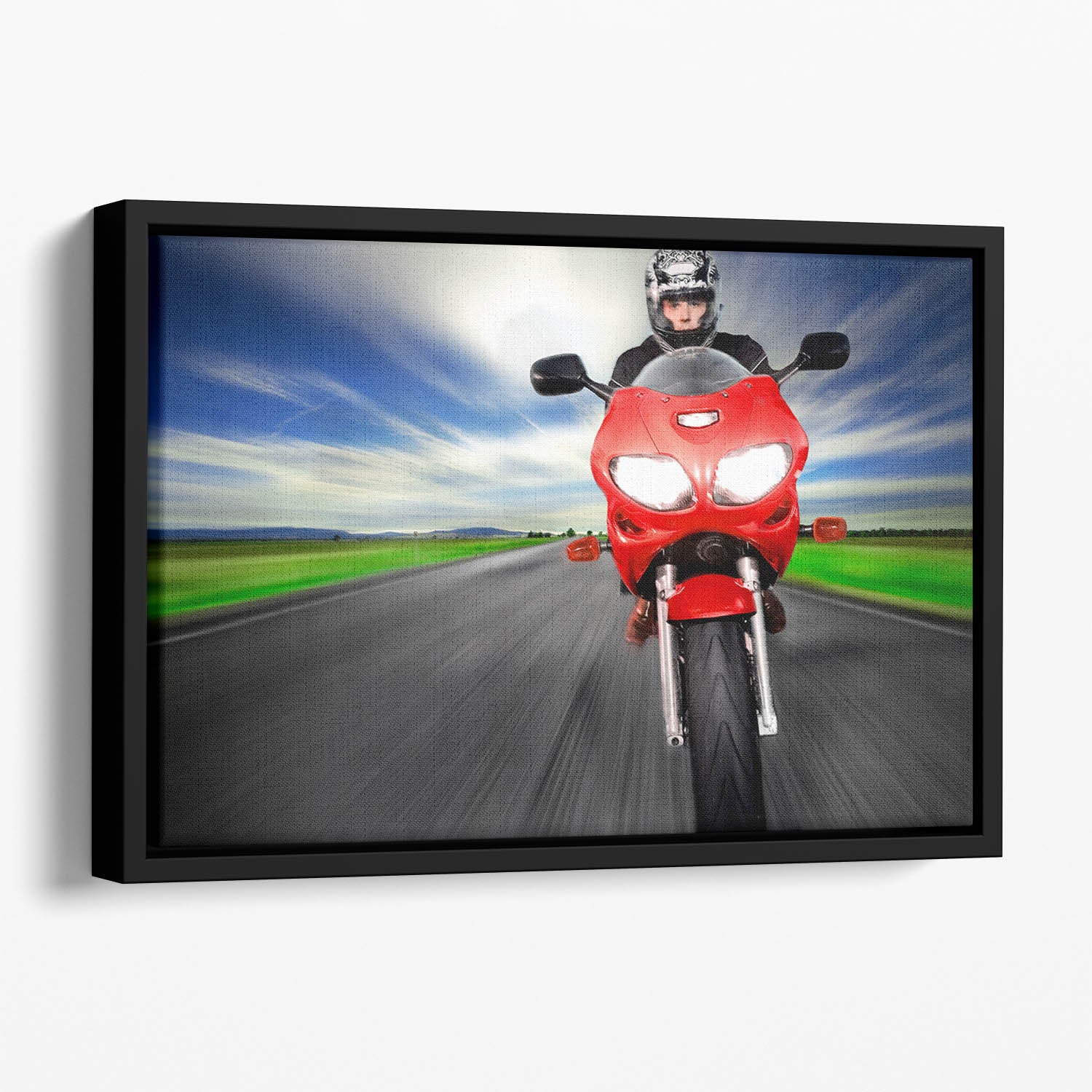 Fast Red Motorbike Floating Framed Canvas