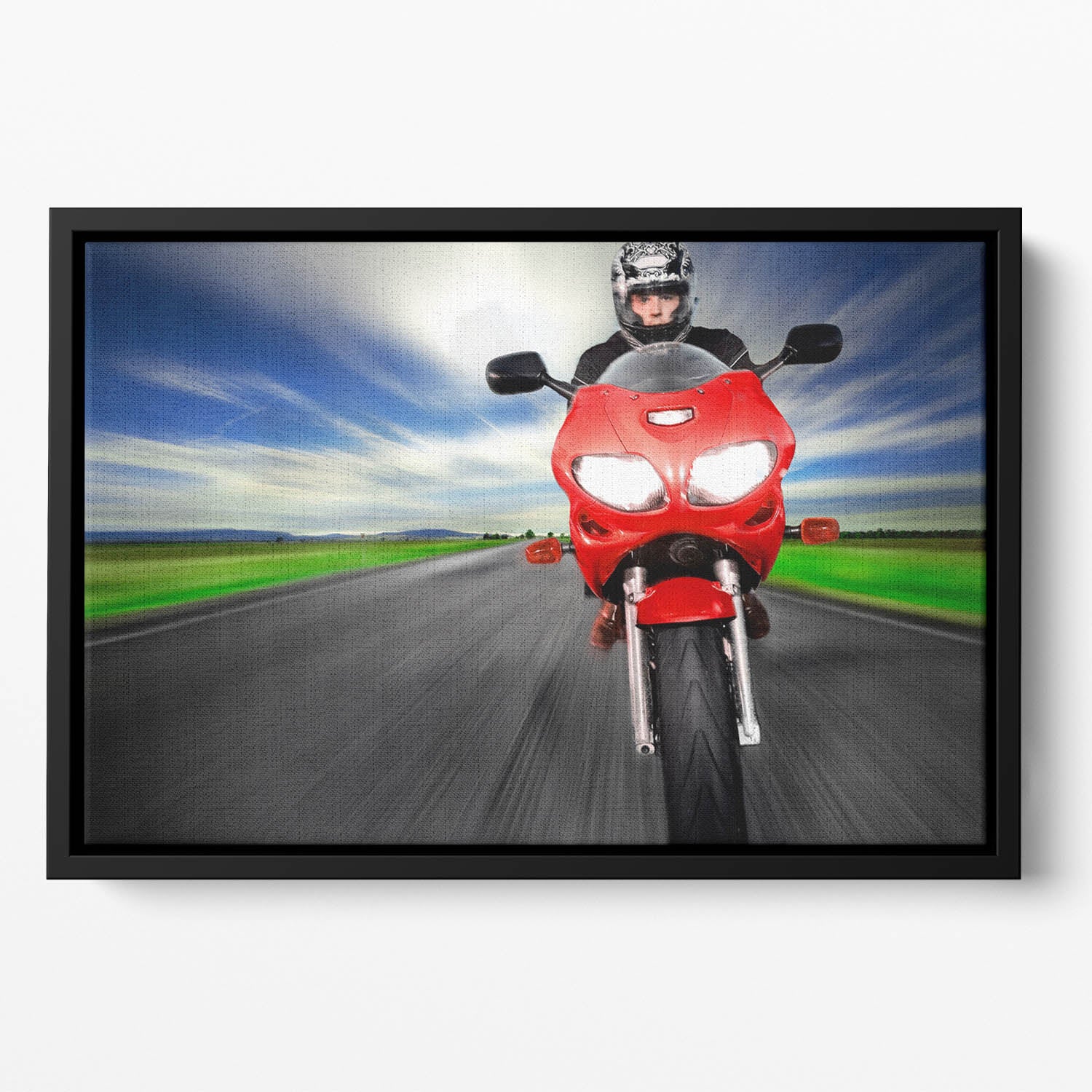 Fast Red Motorbike Floating Framed Canvas