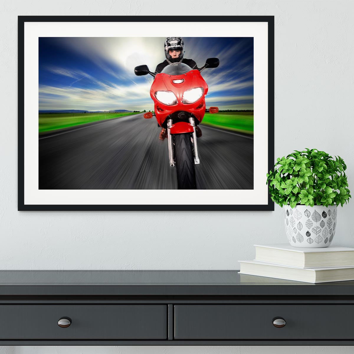 Fast Red Motorbike Framed Print - Canvas Art Rocks - 1