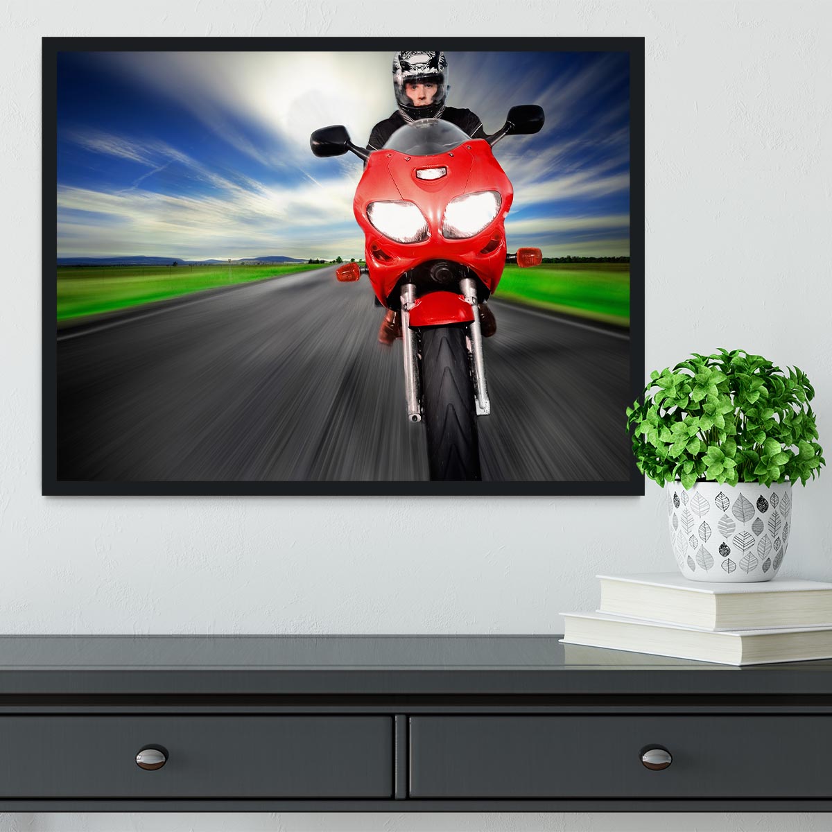 Fast Red Motorbike Framed Print - Canvas Art Rocks - 2