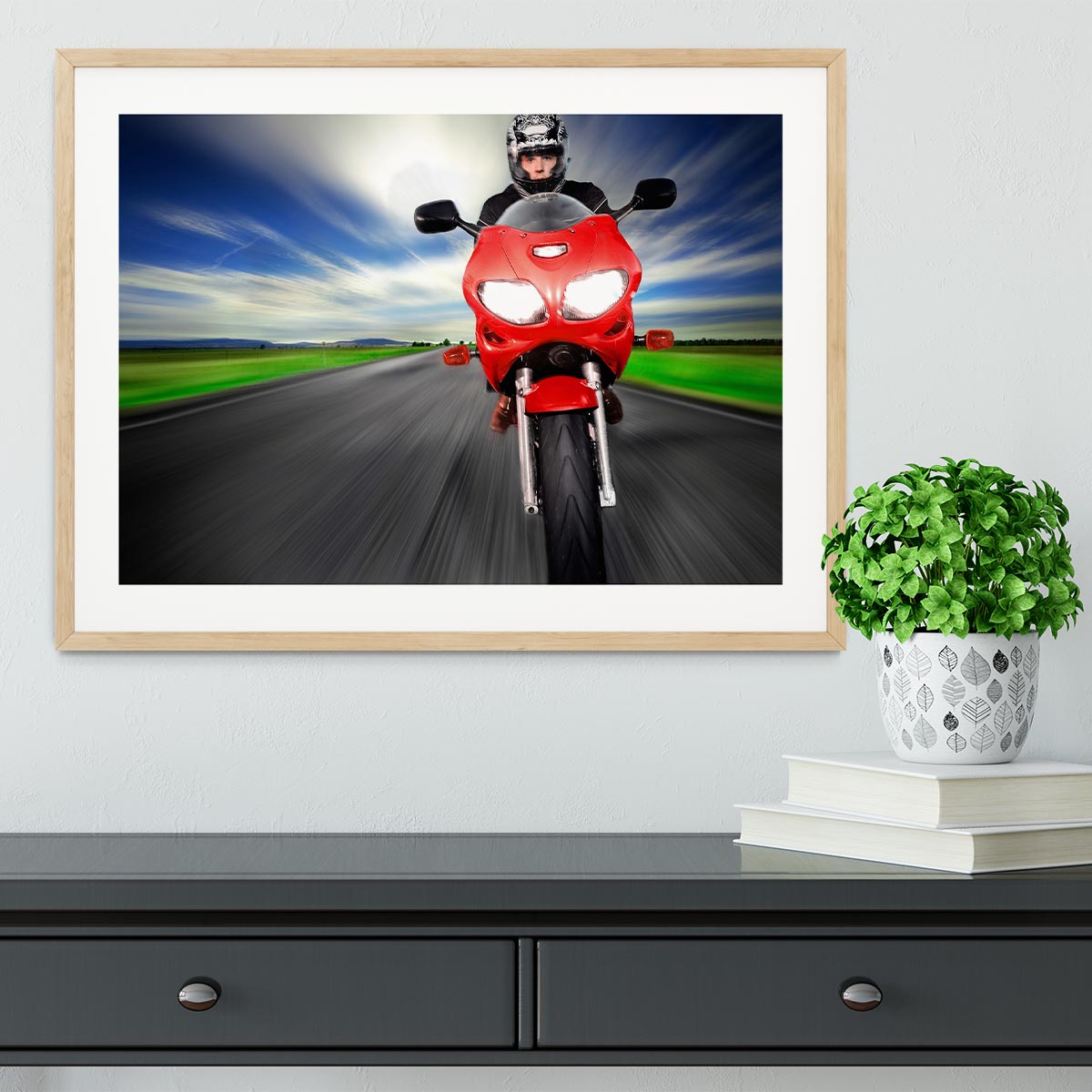 Fast Red Motorbike Framed Print - Canvas Art Rocks - 3