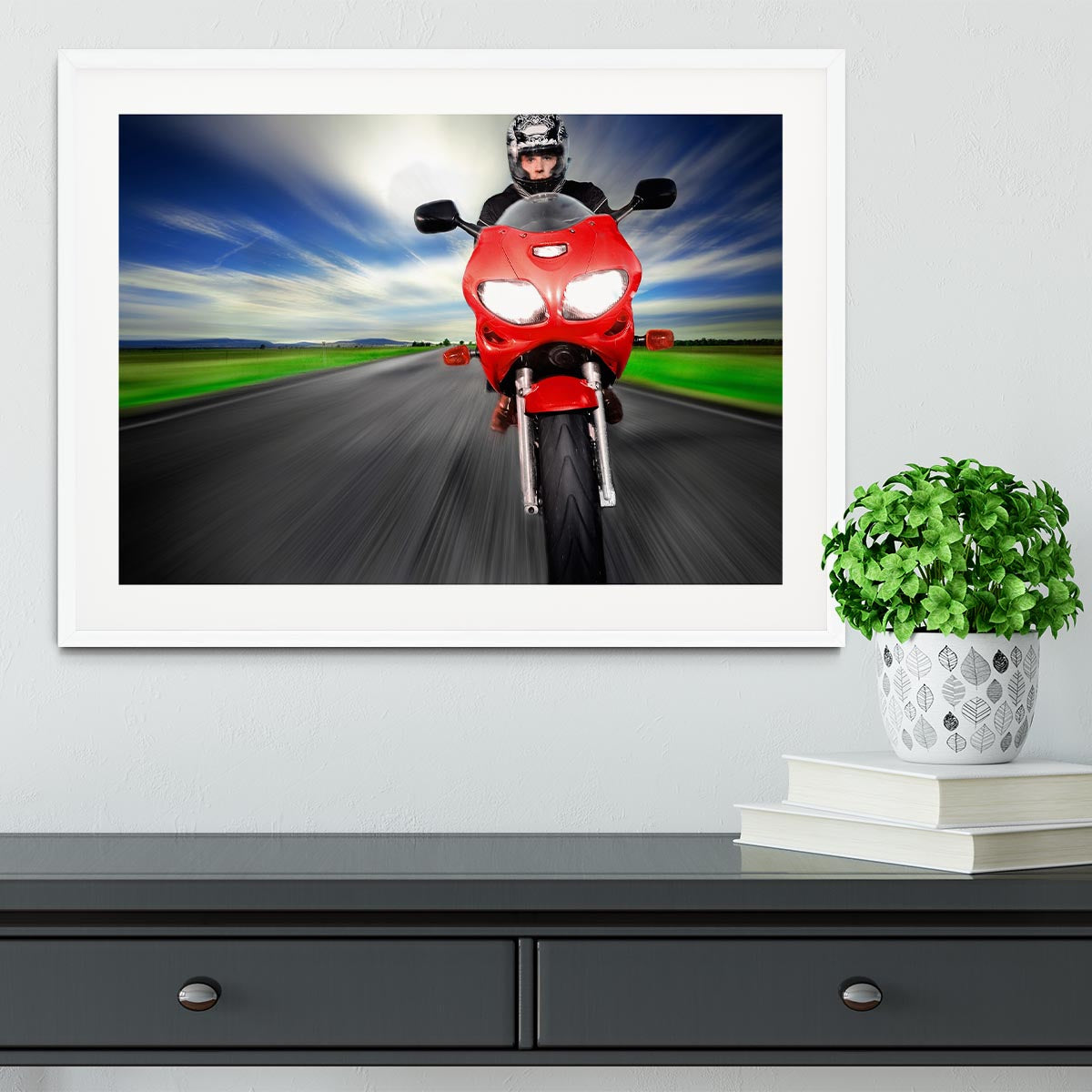 Fast Red Motorbike Framed Print - Canvas Art Rocks - 5