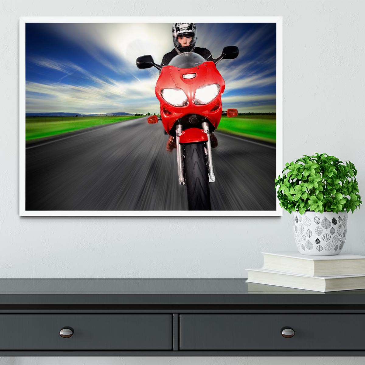 Fast Red Motorbike Framed Print - Canvas Art Rocks -6