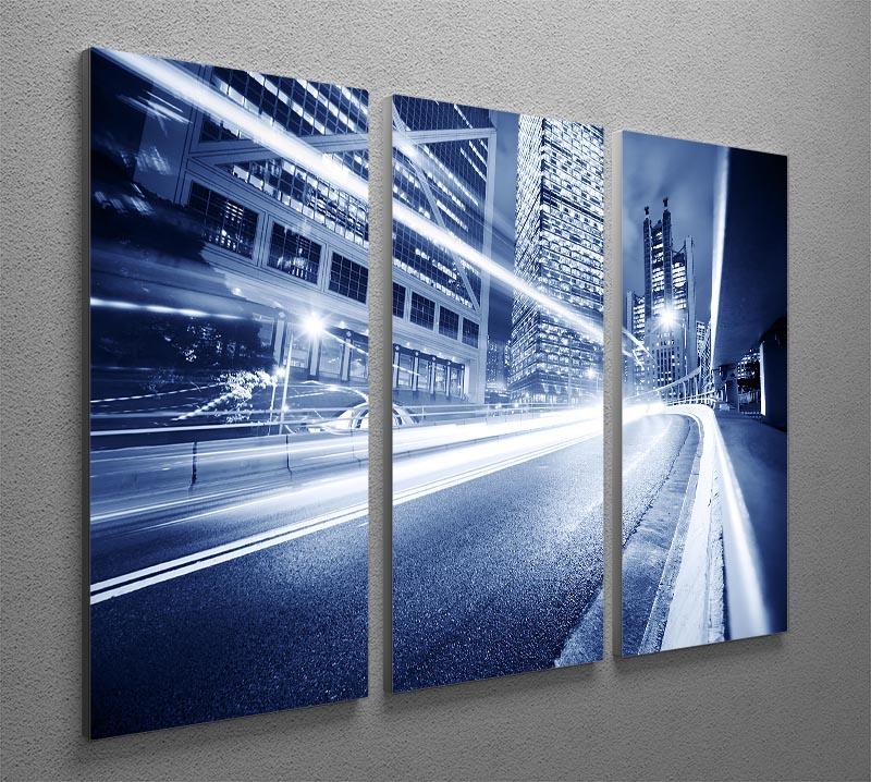 Fast moving cars lights blurred city 3 Split Panel Canvas Print - Canvas Art Rocks - 2