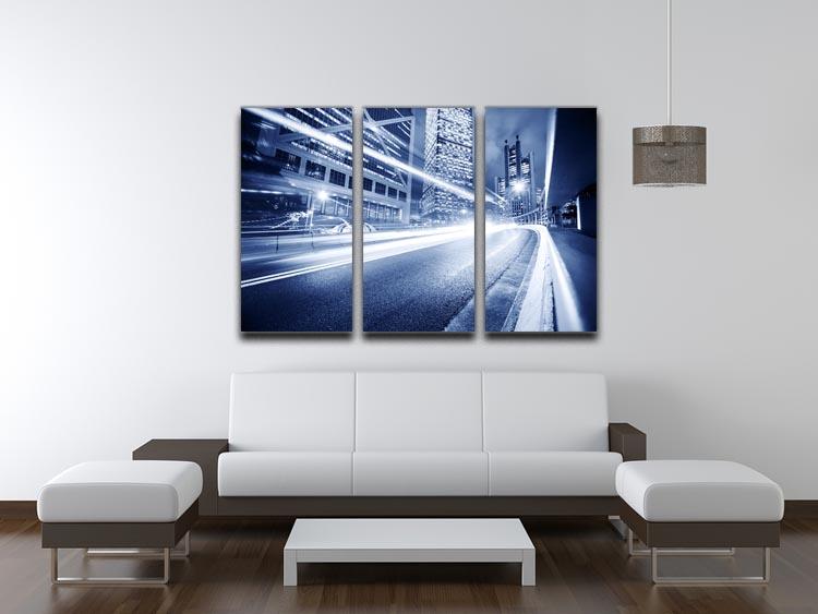 Fast moving cars lights blurred city 3 Split Panel Canvas Print - Canvas Art Rocks - 3