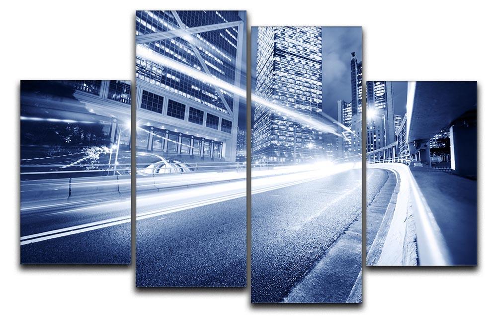 Fast moving cars lights blurred city 4 Split Panel Canvas  - Canvas Art Rocks - 1