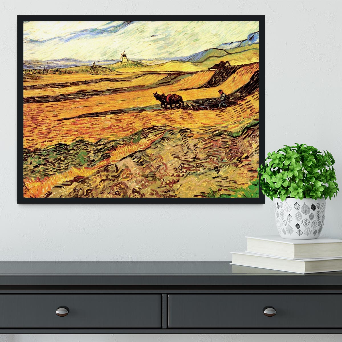 Field with Ploughman and Mill by Van Gogh Framed Print - Canvas Art Rocks - 2