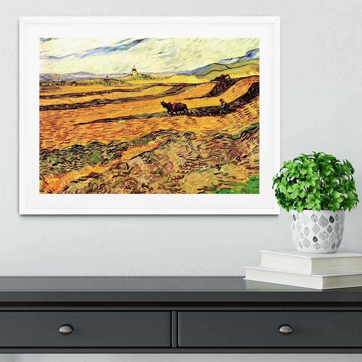 Field with Ploughman and Mill by Van Gogh Framed Print - Canvas Art Rocks - 5