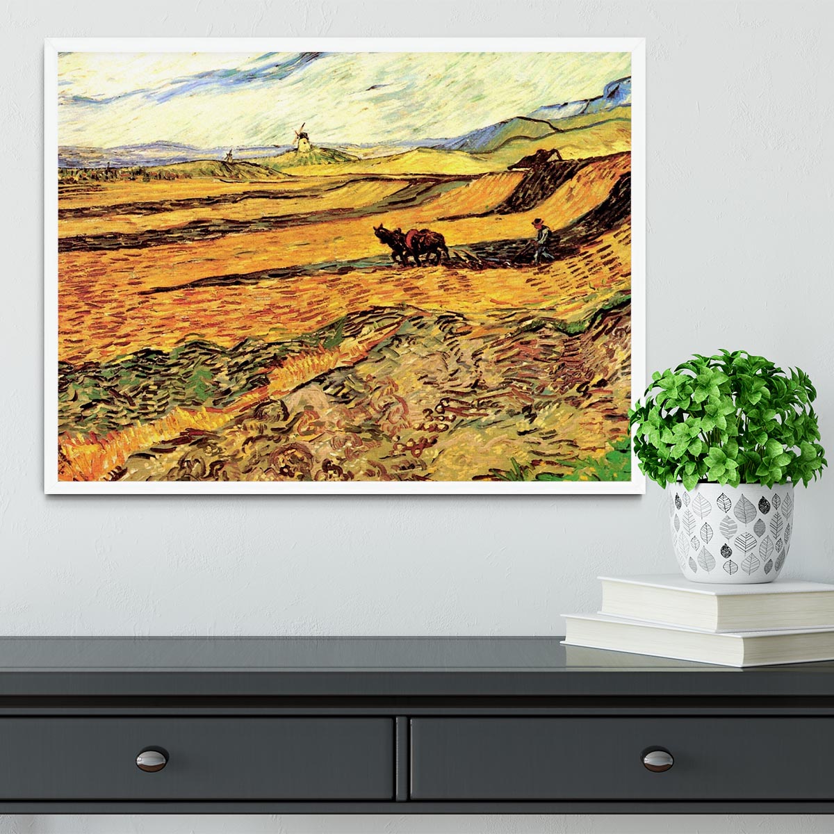 Field with Ploughman and Mill by Van Gogh Framed Print - Canvas Art Rocks -6