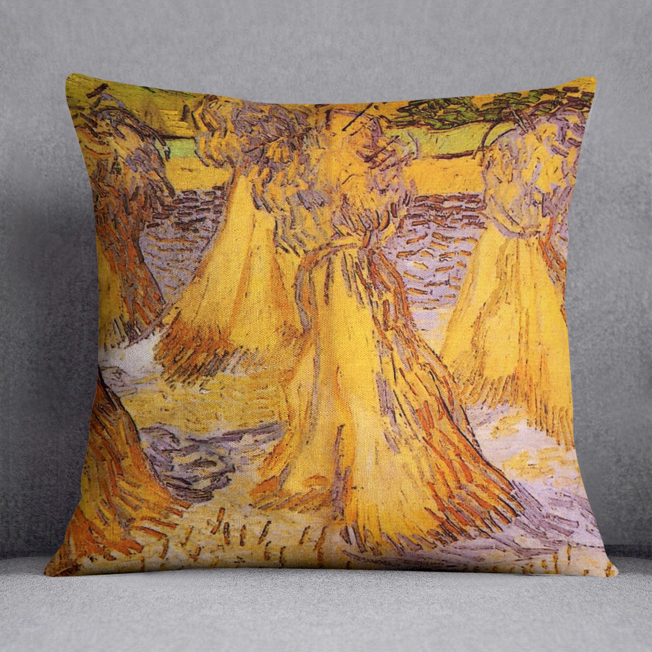 Field with Stacks of Wheat by Van Gogh Cushion