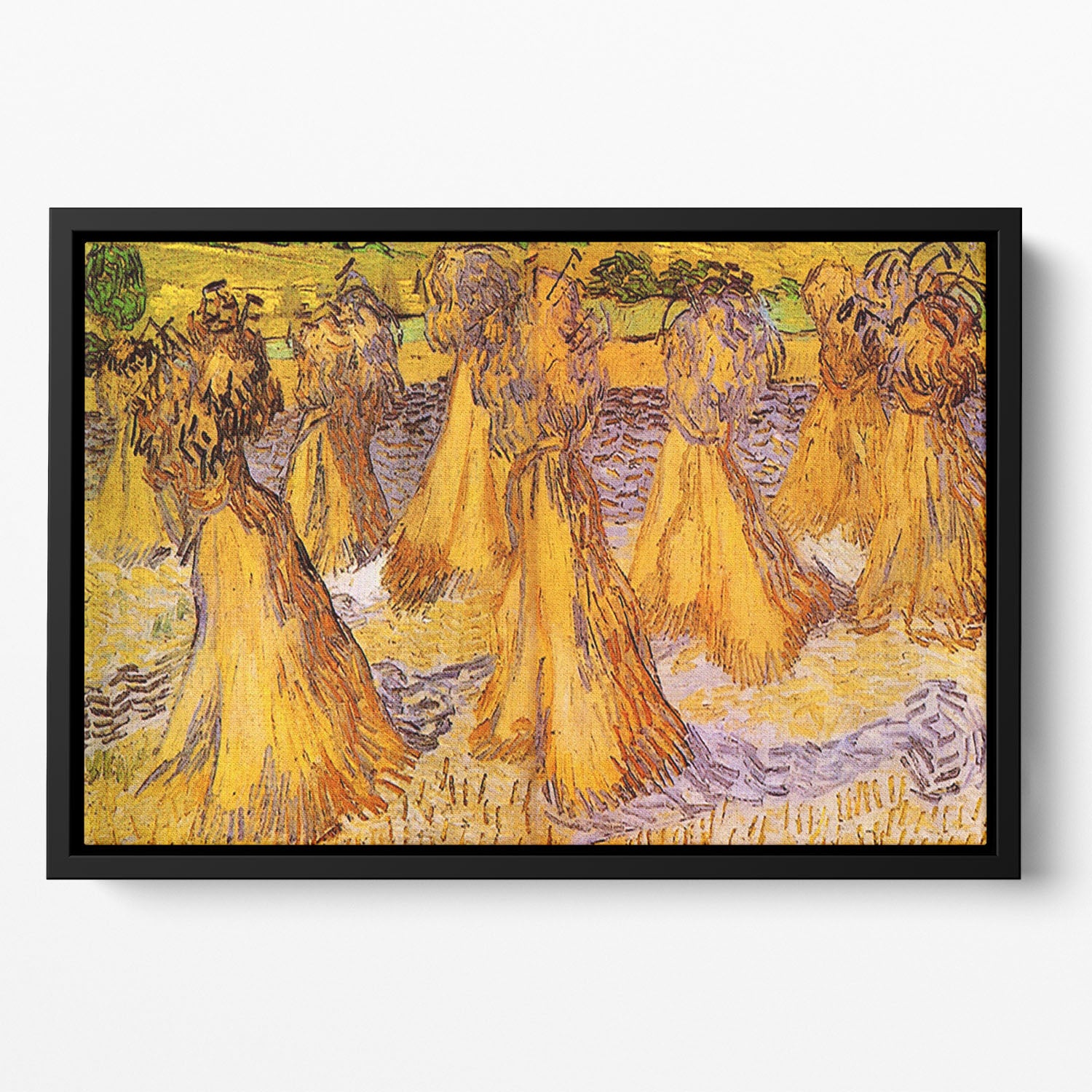 Field with Stacks of Wheat by Van Gogh Floating Framed Canvas