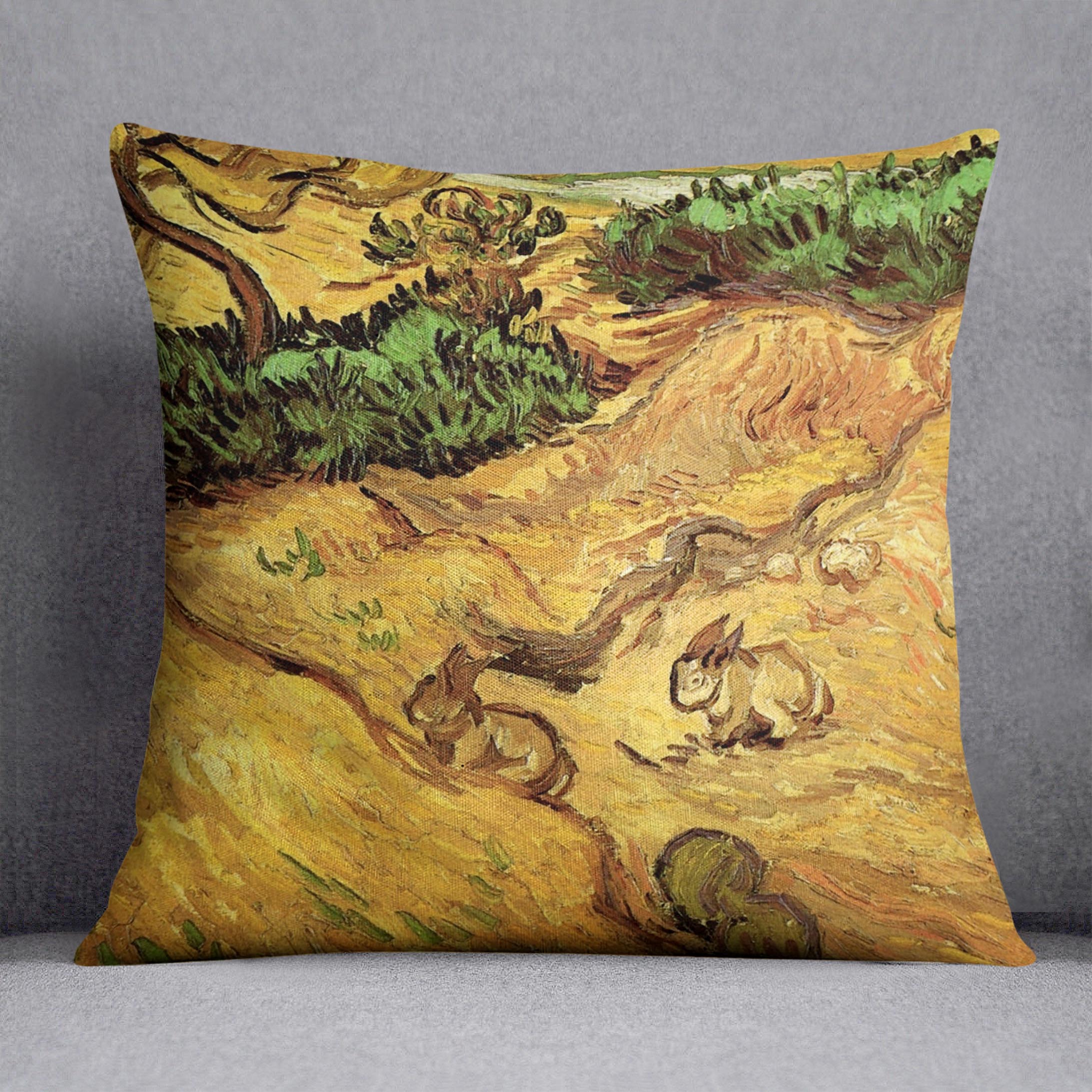 Field with Two Rabbits by Van Gogh Cushion