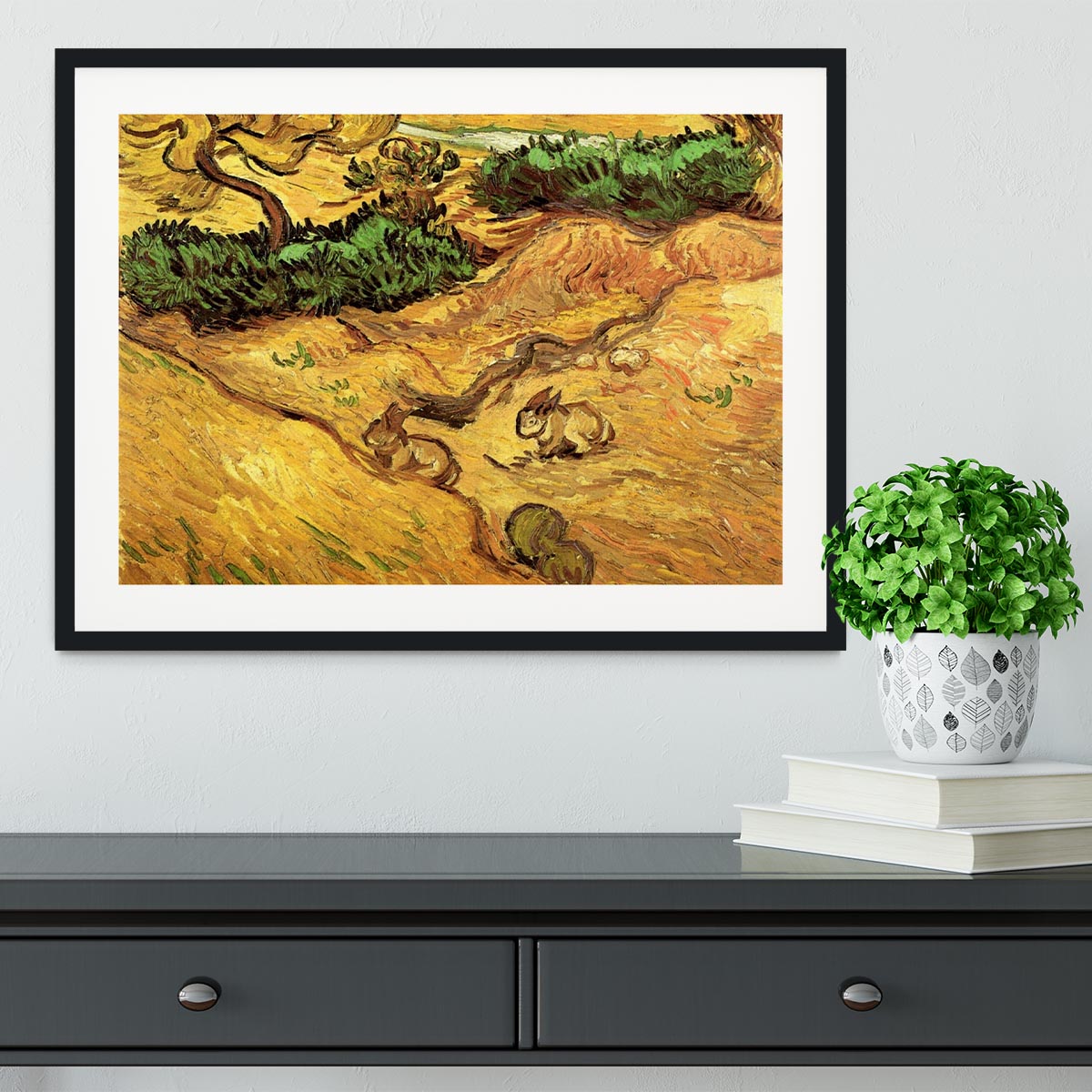 Field with Two Rabbits by Van Gogh Framed Print - Canvas Art Rocks - 1