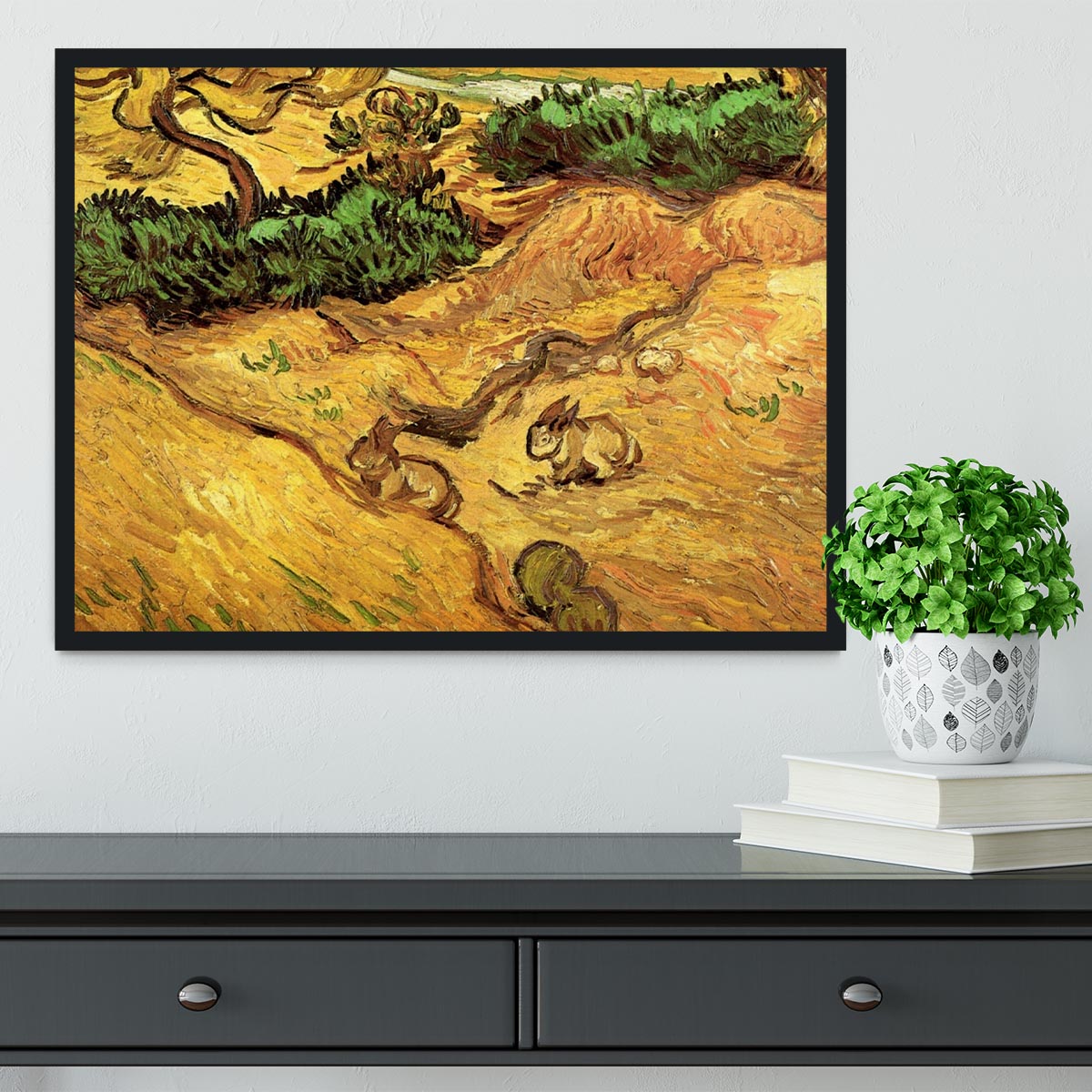 Field with Two Rabbits by Van Gogh Framed Print - Canvas Art Rocks - 2