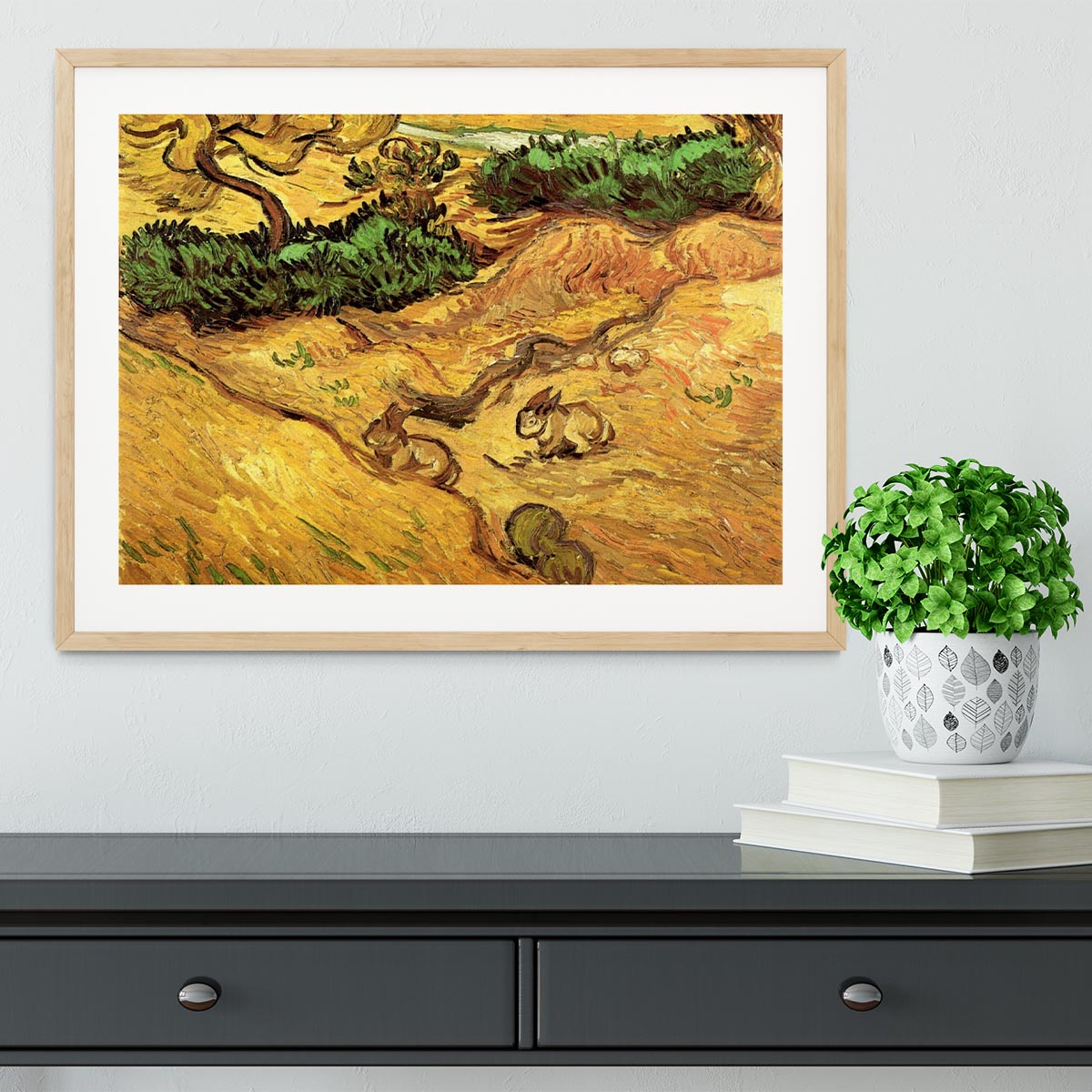 Field with Two Rabbits by Van Gogh Framed Print - Canvas Art Rocks - 3