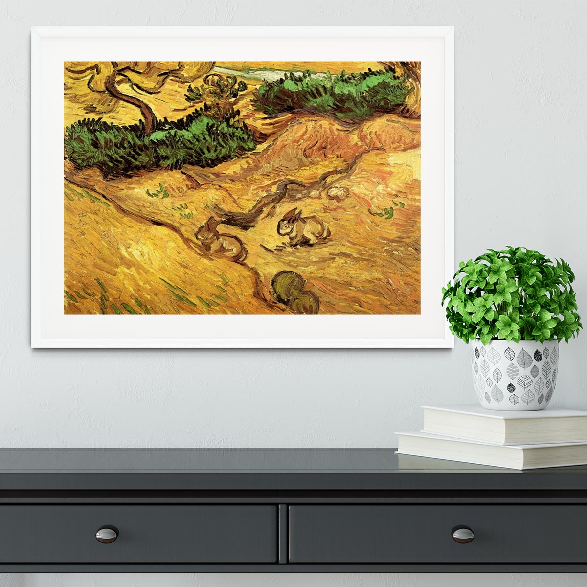 Field with Two Rabbits by Van Gogh Framed Print - Canvas Art Rocks - 5