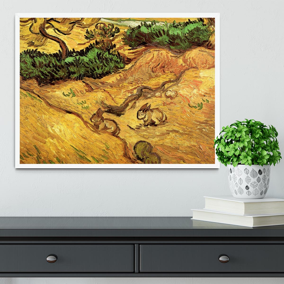 Field with Two Rabbits by Van Gogh Framed Print - Canvas Art Rocks -6