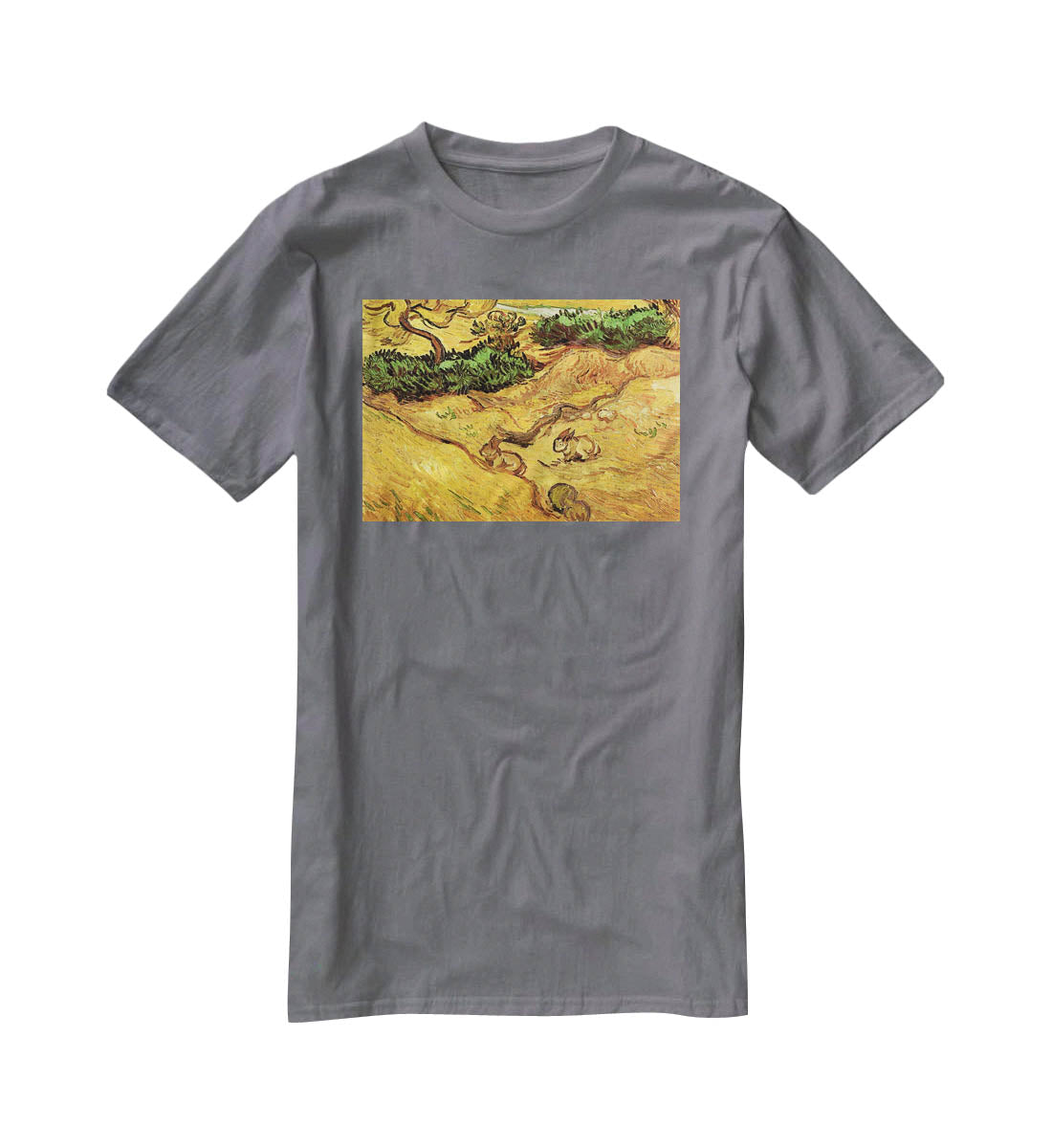 Field with Two Rabbits by Van Gogh T-Shirt - Canvas Art Rocks - 3