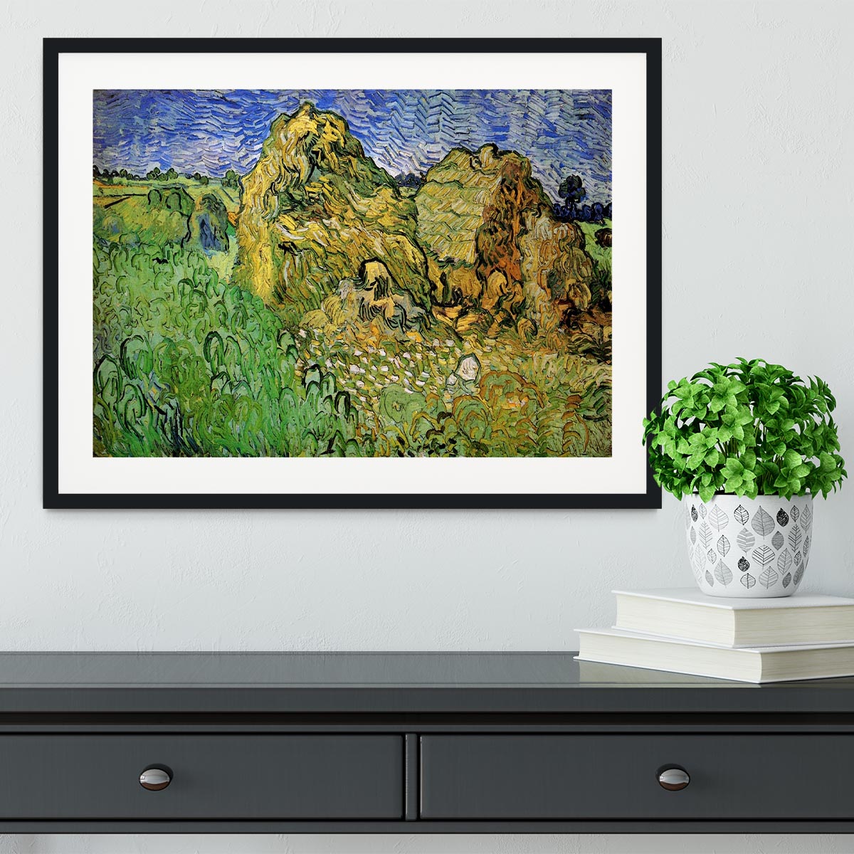 Field with Wheat Stacks by Van Gogh Framed Print - Canvas Art Rocks - 1