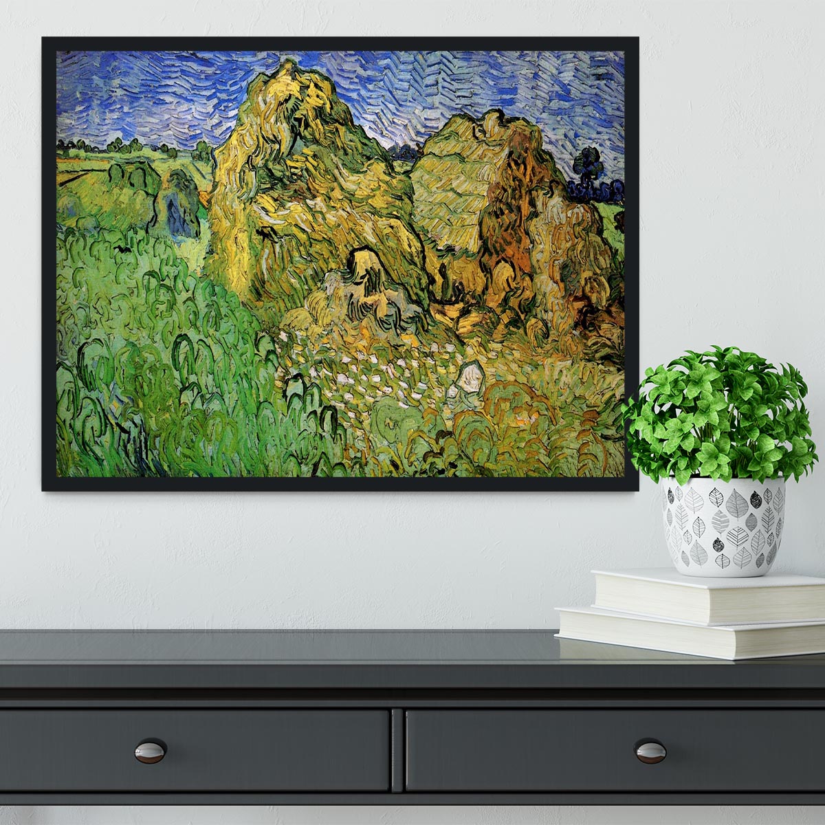 Field with Wheat Stacks by Van Gogh Framed Print - Canvas Art Rocks - 2