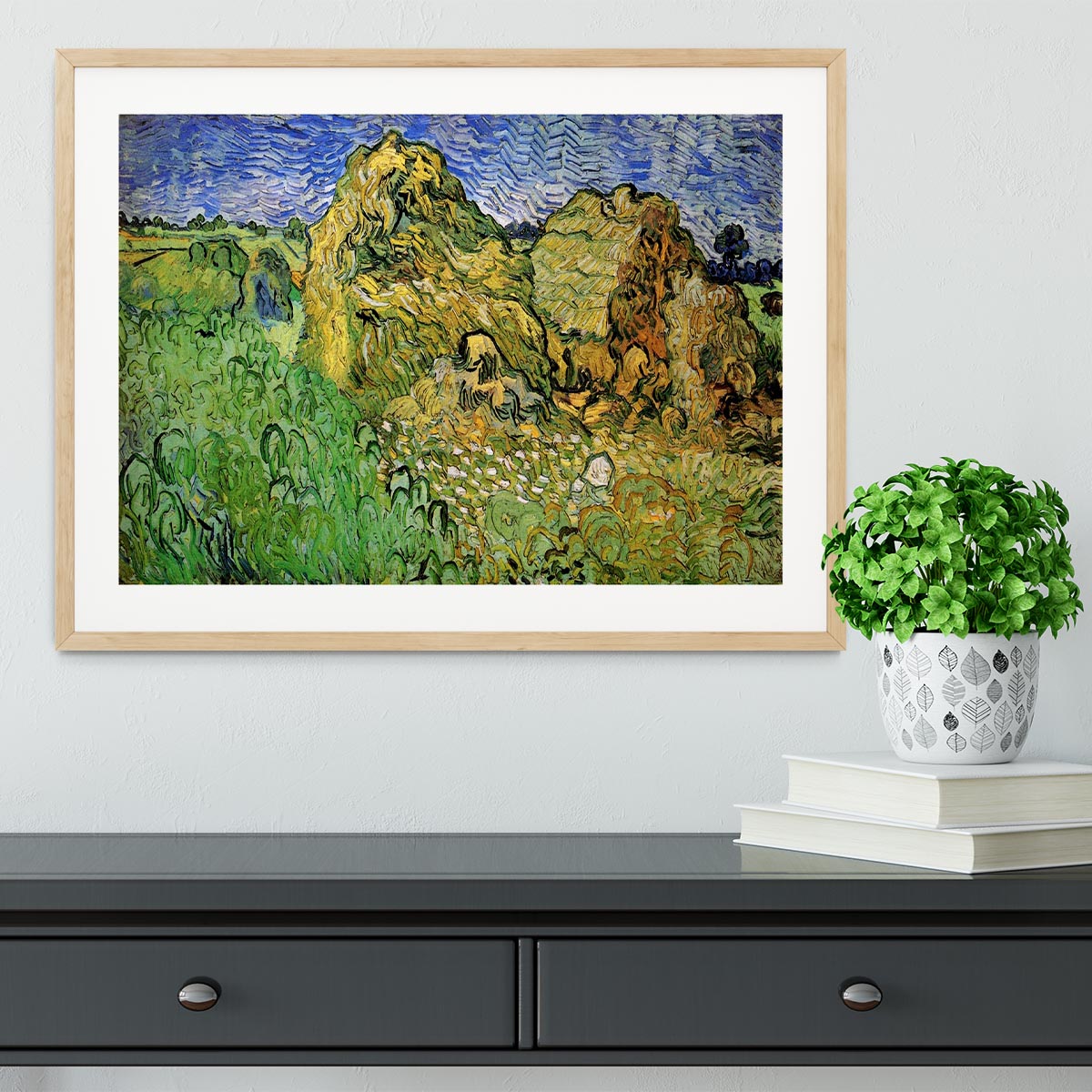 Field with Wheat Stacks by Van Gogh Framed Print - Canvas Art Rocks - 3