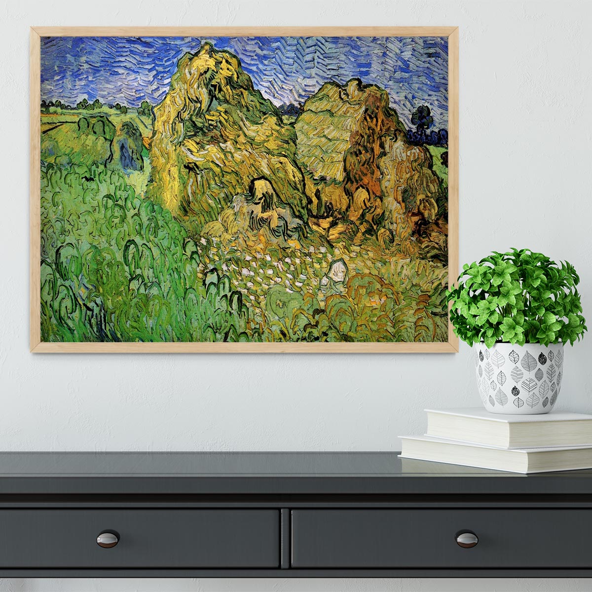 Field with Wheat Stacks by Van Gogh Framed Print - Canvas Art Rocks - 4