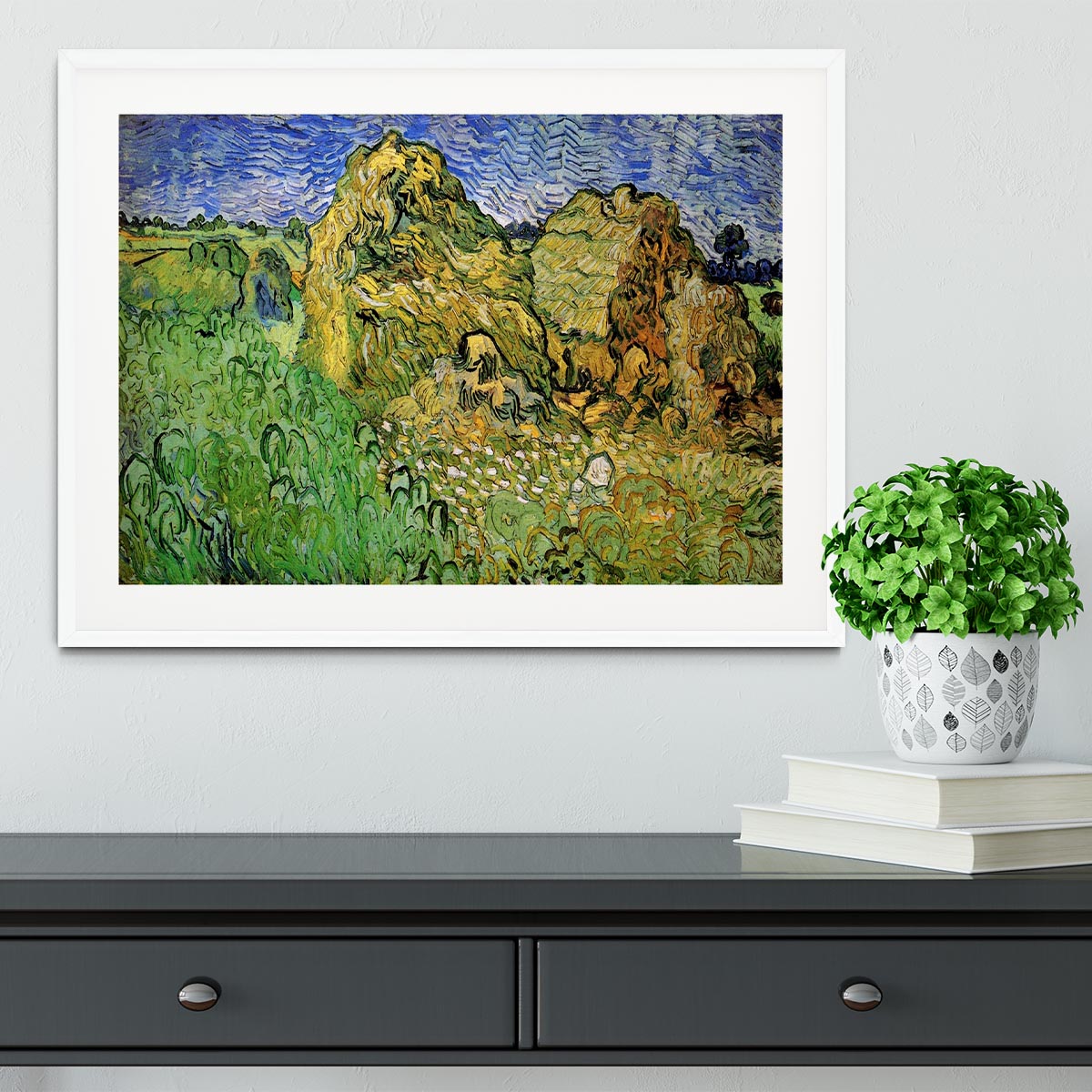 Field with Wheat Stacks by Van Gogh Framed Print - Canvas Art Rocks - 5
