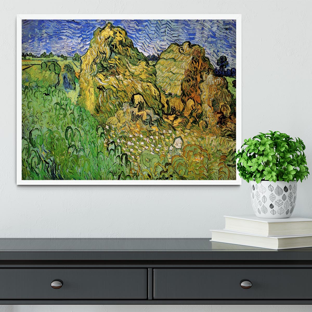 Field with Wheat Stacks by Van Gogh Framed Print - Canvas Art Rocks -6