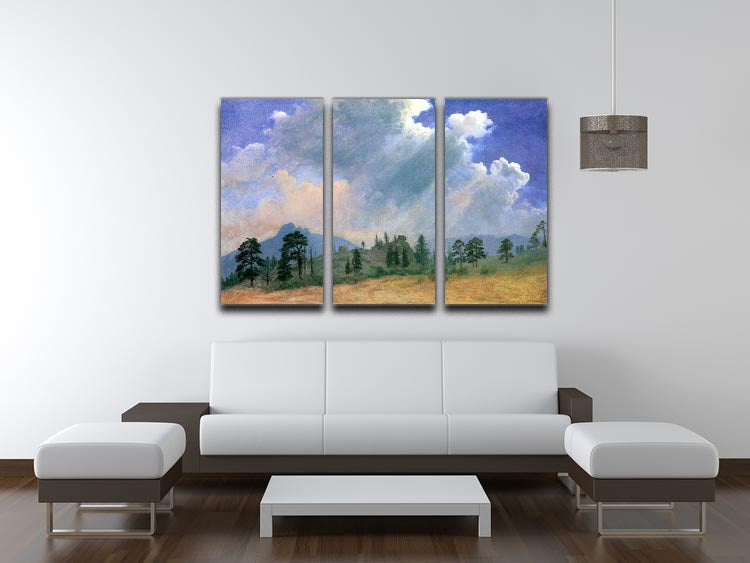 Fir trees and storm clouds by Bierstadt 3 Split Panel Canvas Print - Canvas Art Rocks - 3