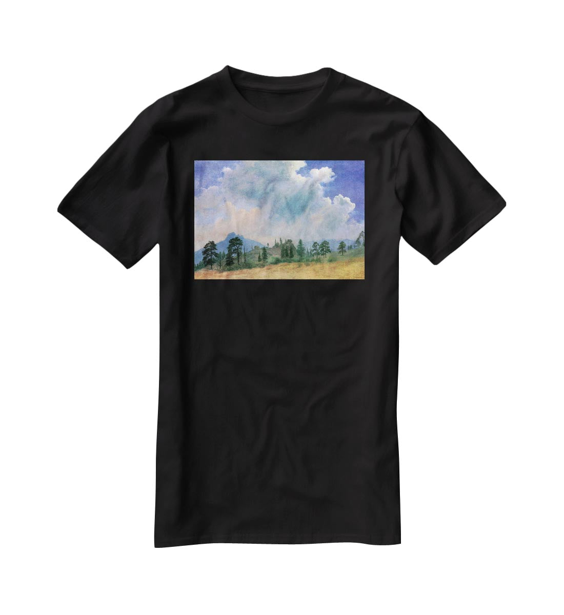 Fir trees and storm clouds by Bierstadt T-Shirt - Canvas Art Rocks - 1