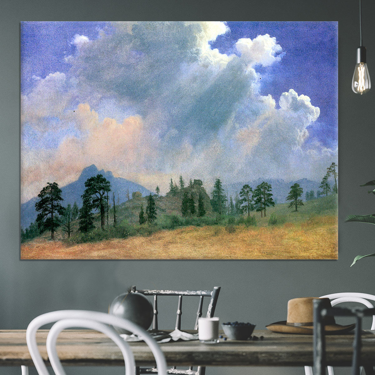Fir trees and storm clouds by Bierstadt Canvas Print or Poster - Canvas Art Rocks - 3