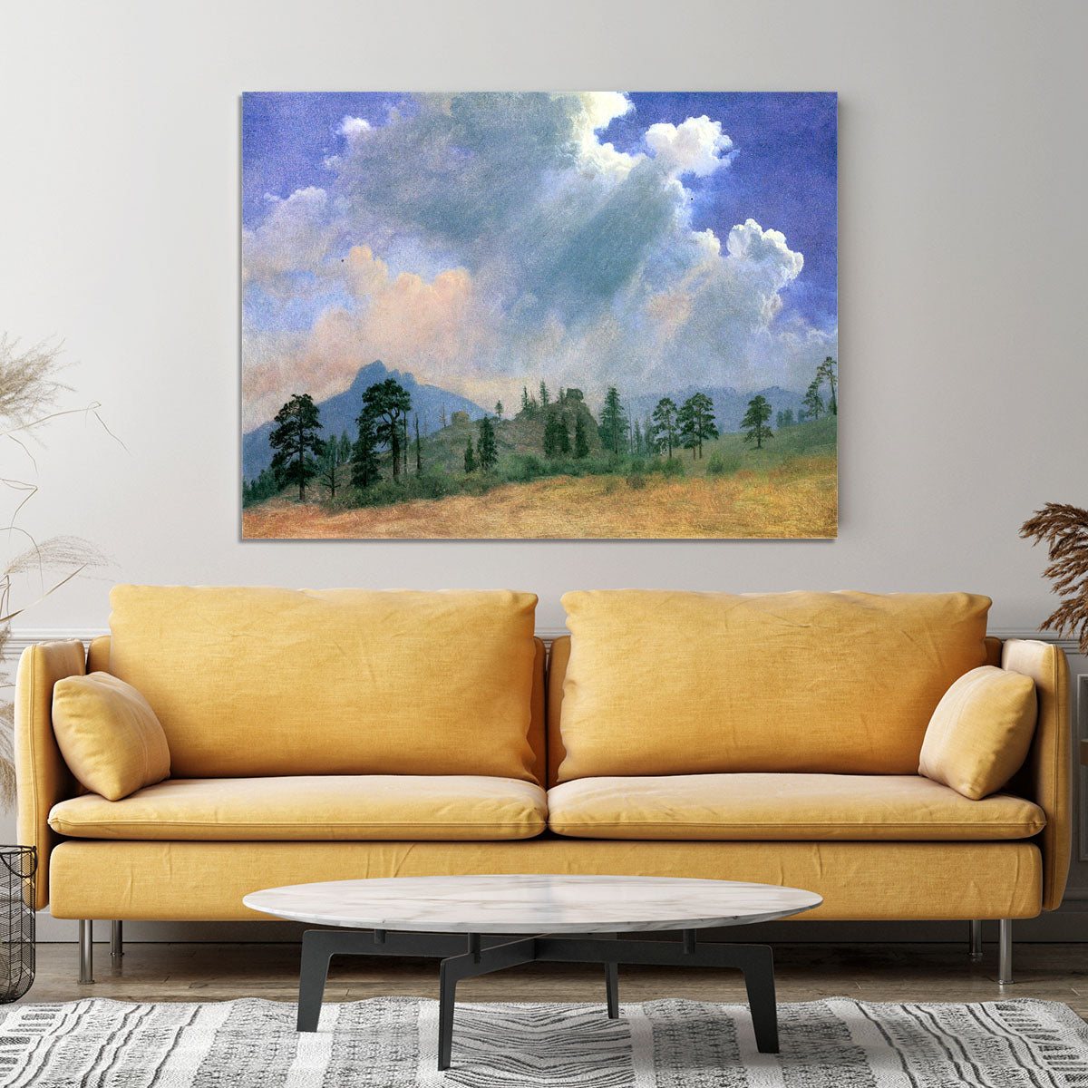 Fir trees and storm clouds by Bierstadt Canvas Print or Poster - Canvas Art Rocks - 4
