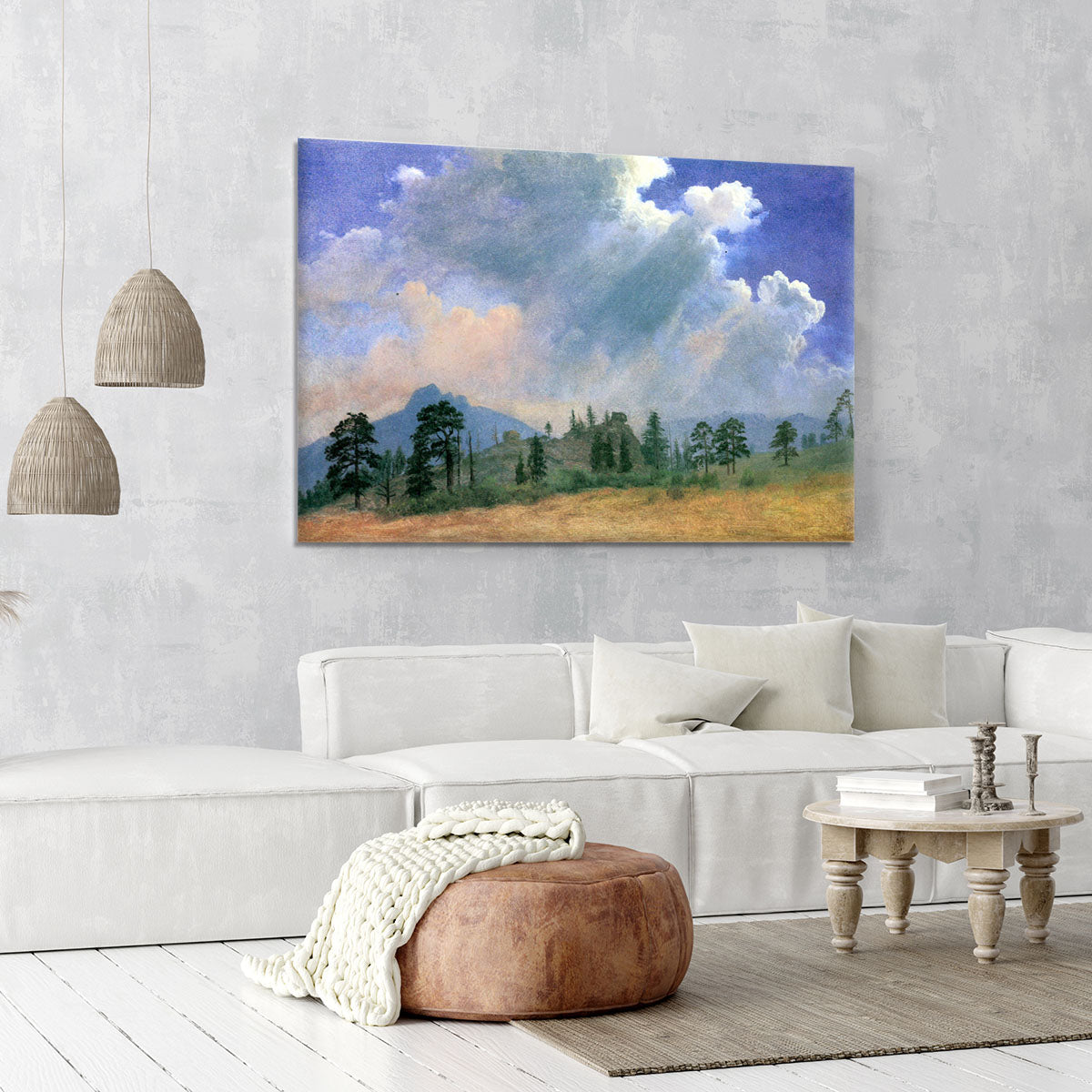 Fir trees and storm clouds by Bierstadt Canvas Print or Poster - Canvas Art Rocks - 6