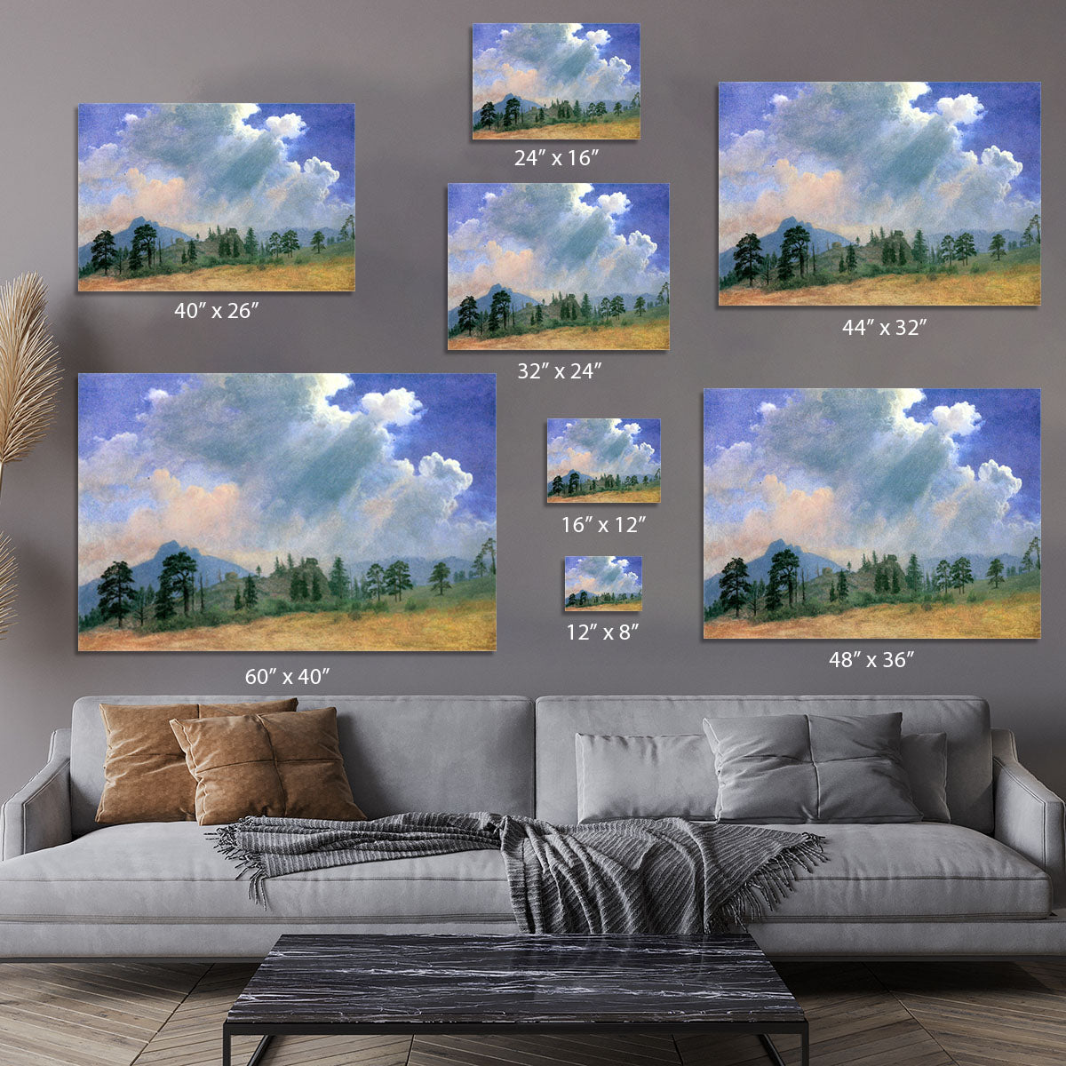 Fir trees and storm clouds by Bierstadt Canvas Print or Poster - Canvas Art Rocks - 7