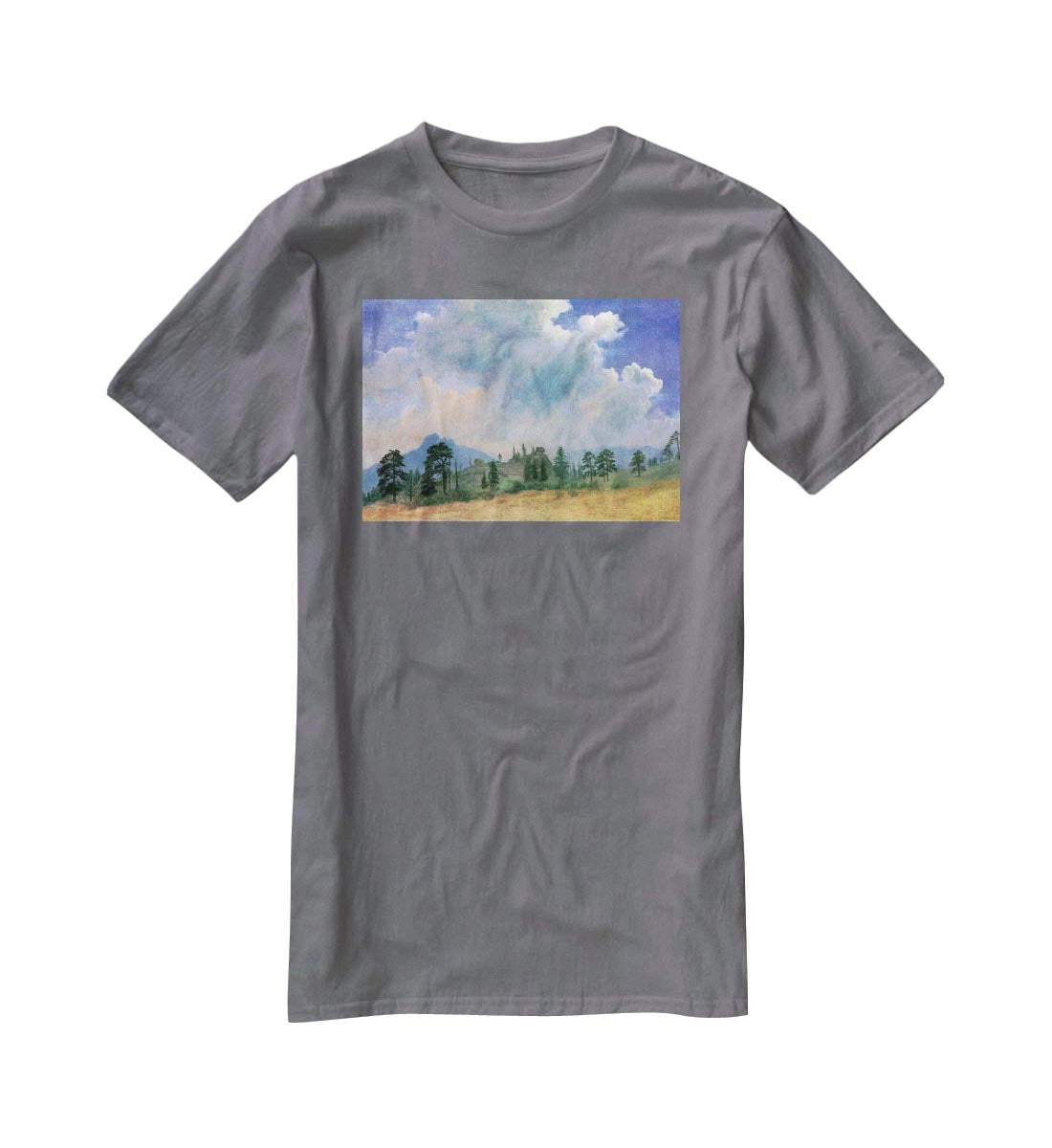 Fir trees and storm clouds by Bierstadt T-Shirt - Canvas Art Rocks - 3