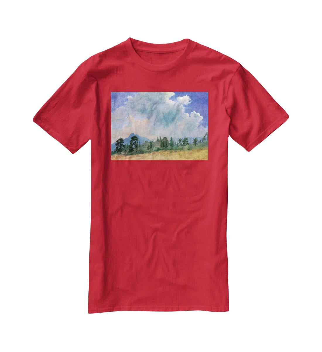 Fir trees and storm clouds by Bierstadt T-Shirt - Canvas Art Rocks - 4