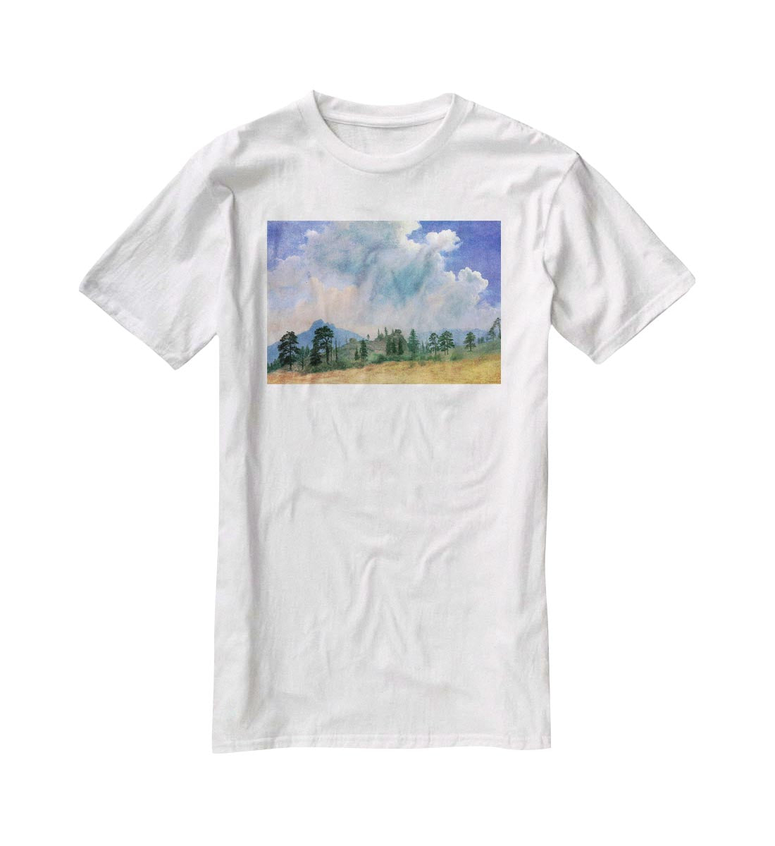 Fir trees and storm clouds by Bierstadt T-Shirt - Canvas Art Rocks - 5