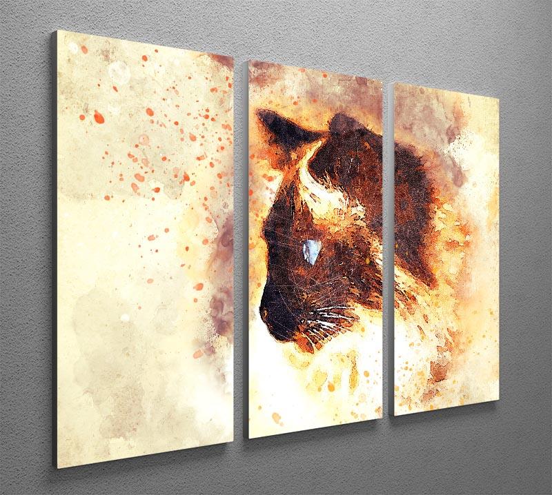 Fire Cat Painting 3 Split Panel Canvas Print - Canvas Art Rocks - 2