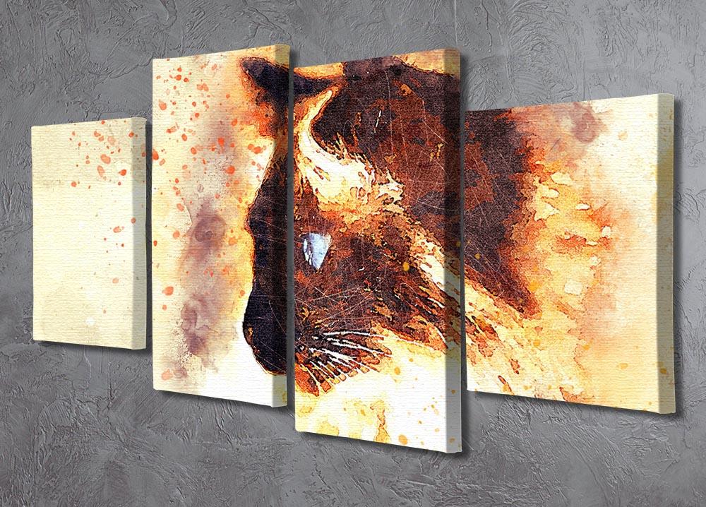 Fire Cat Painting 4 Split Panel Canvas - Canvas Art Rocks - 2