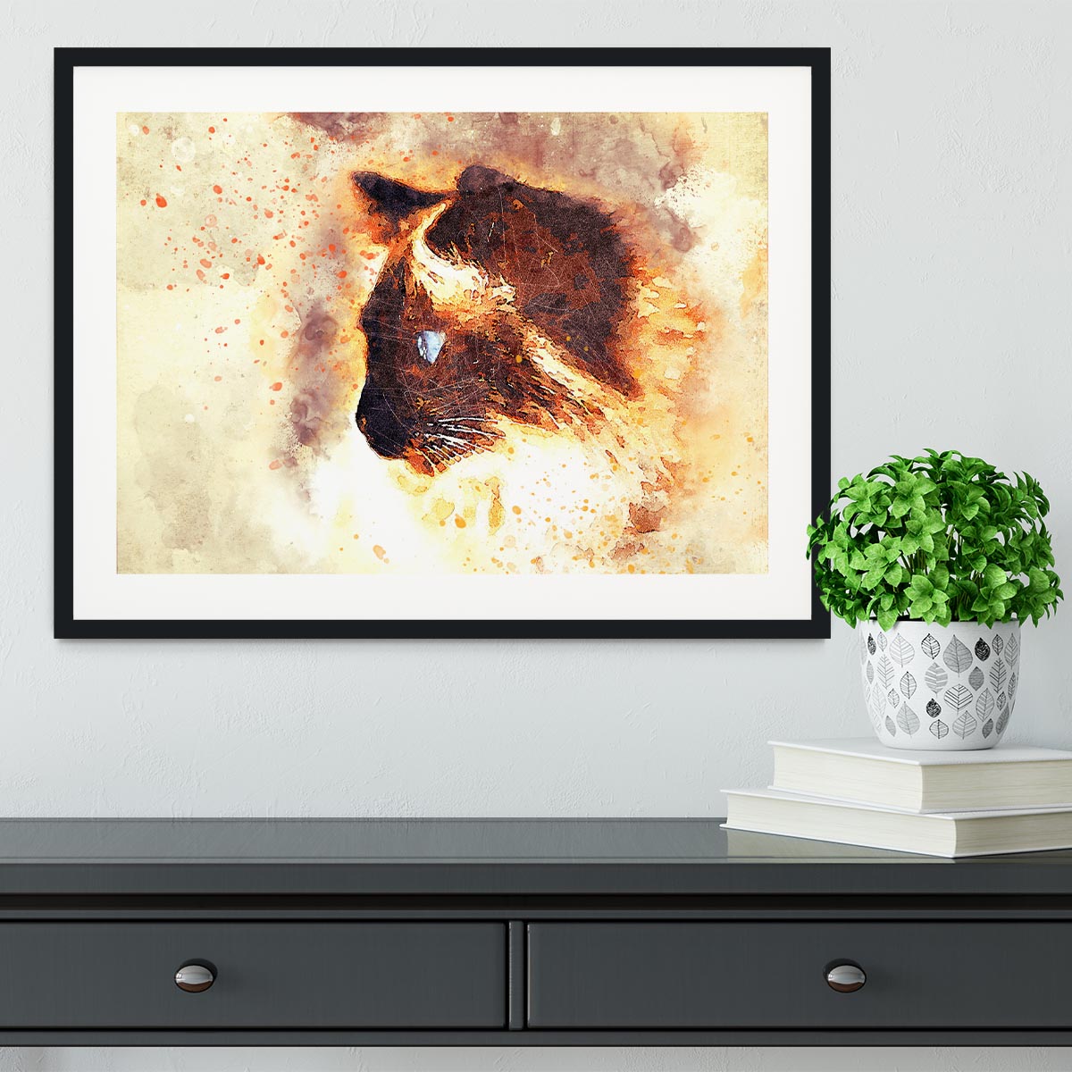 Fire Cat Painting Framed Print - Canvas Art Rocks - 1