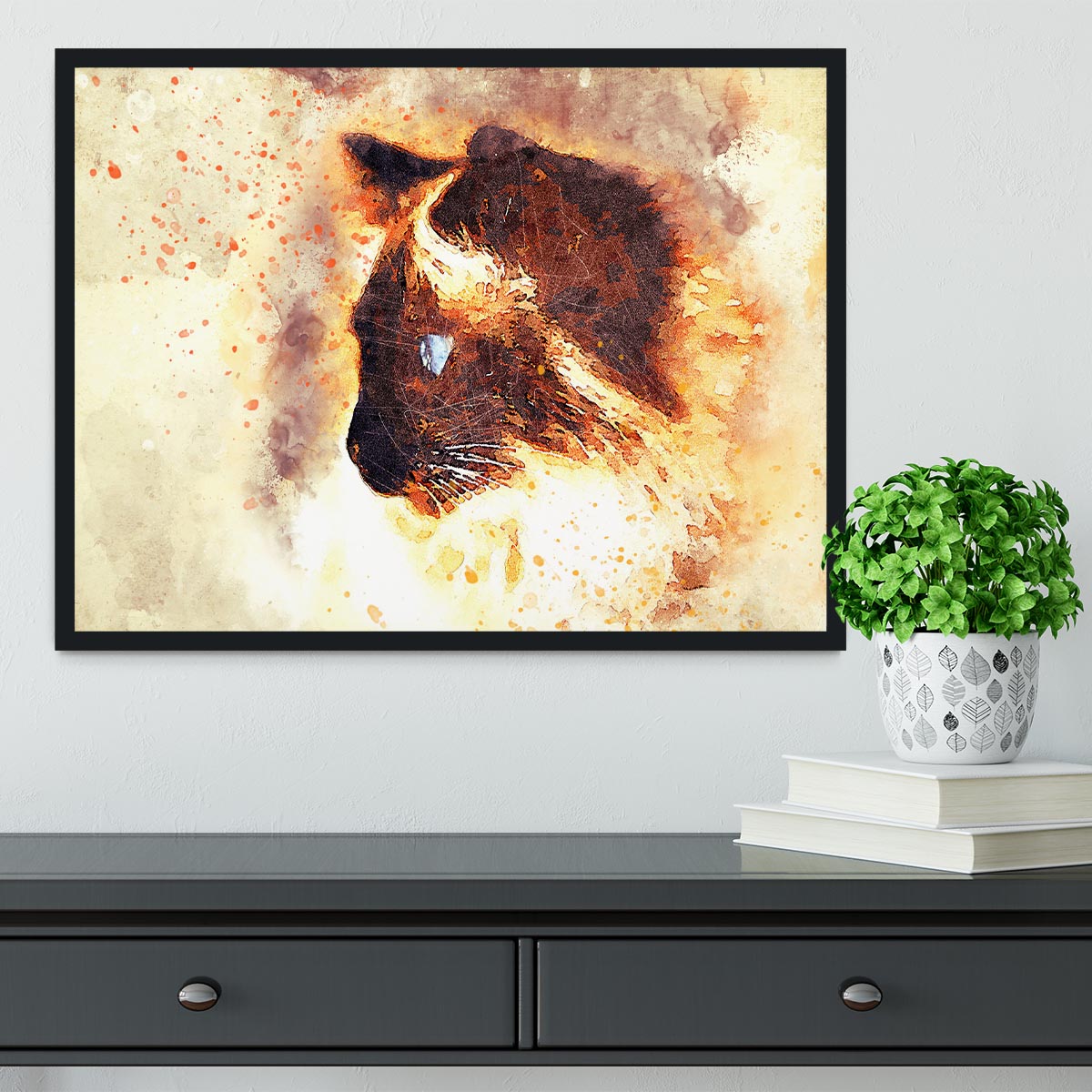 Fire Cat Painting Framed Print - Canvas Art Rocks - 2