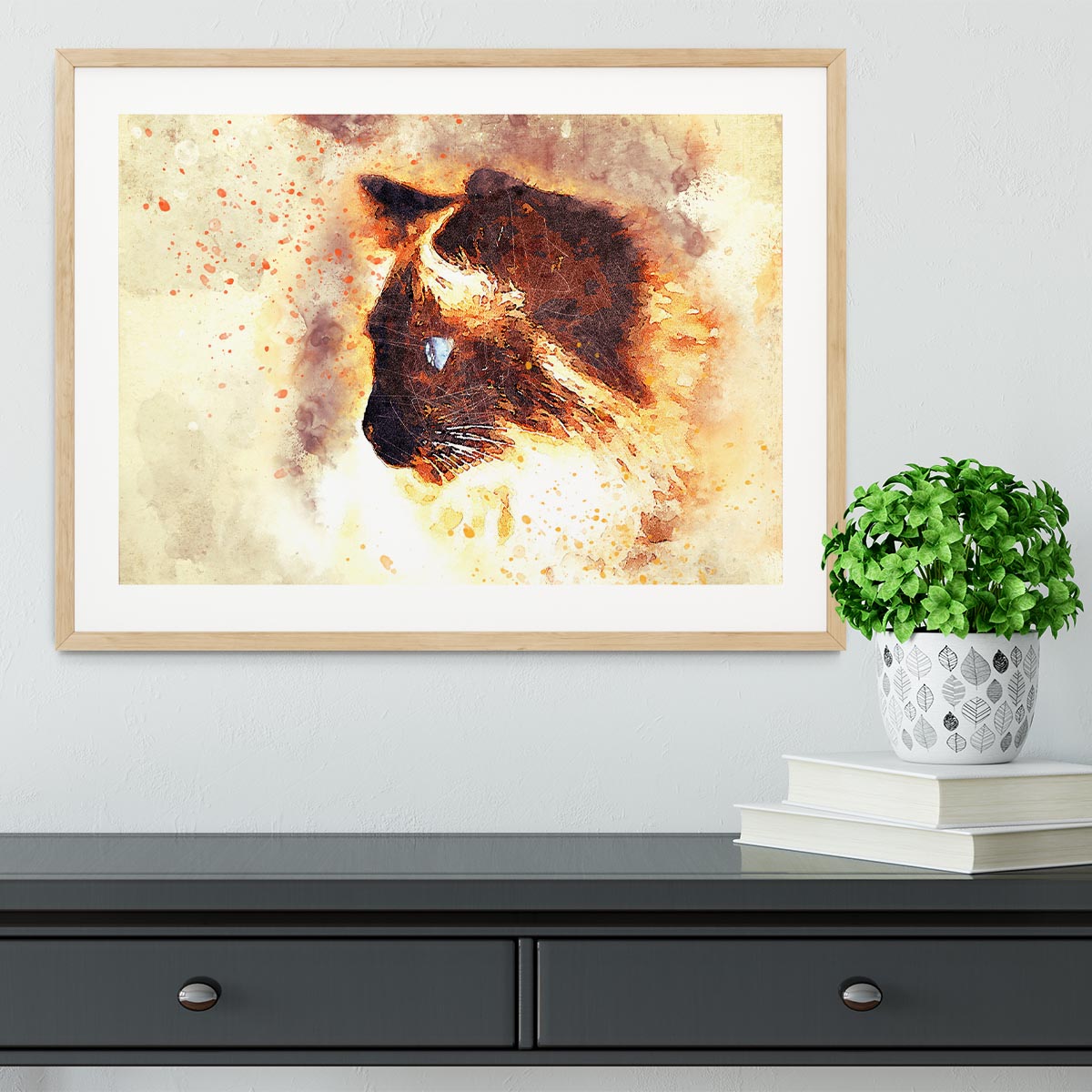 Fire Cat Painting Framed Print - Canvas Art Rocks - 3