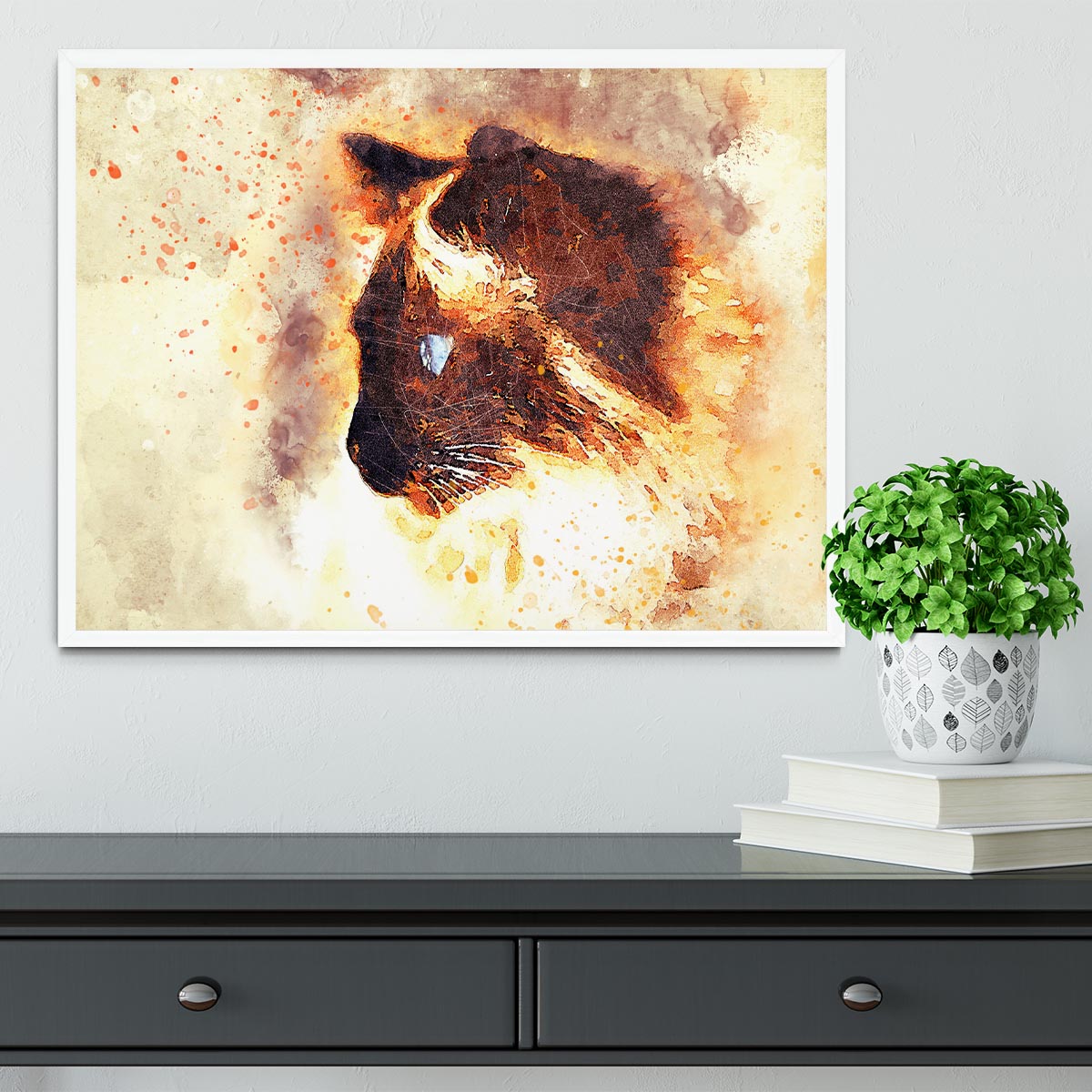 Fire Cat Painting Framed Print - Canvas Art Rocks -6