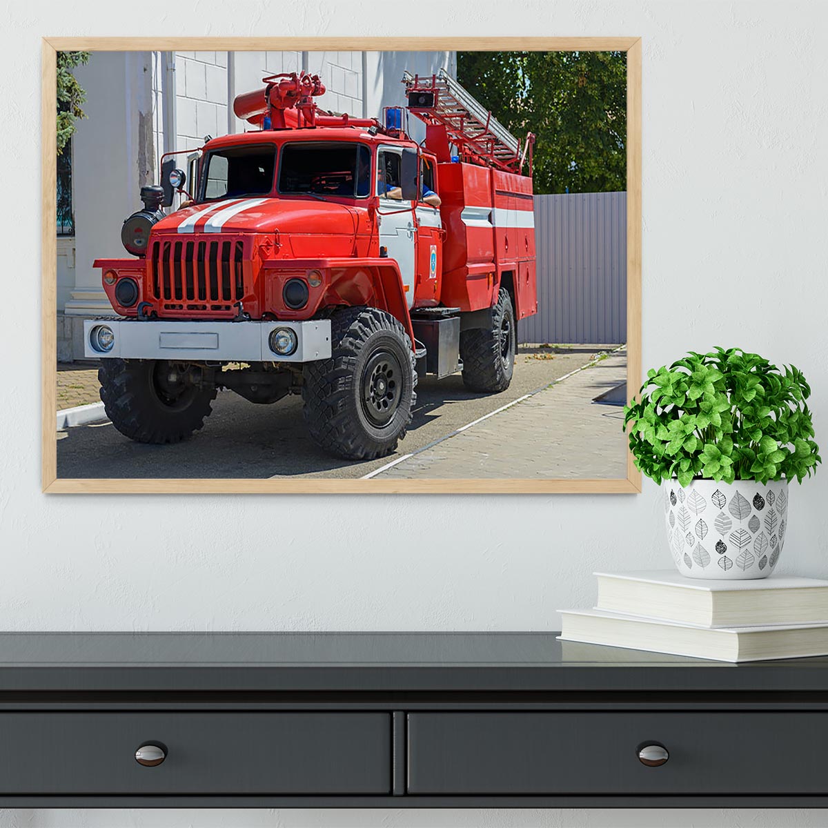 Fire Truck In The City Framed Print - Canvas Art Rocks - 4