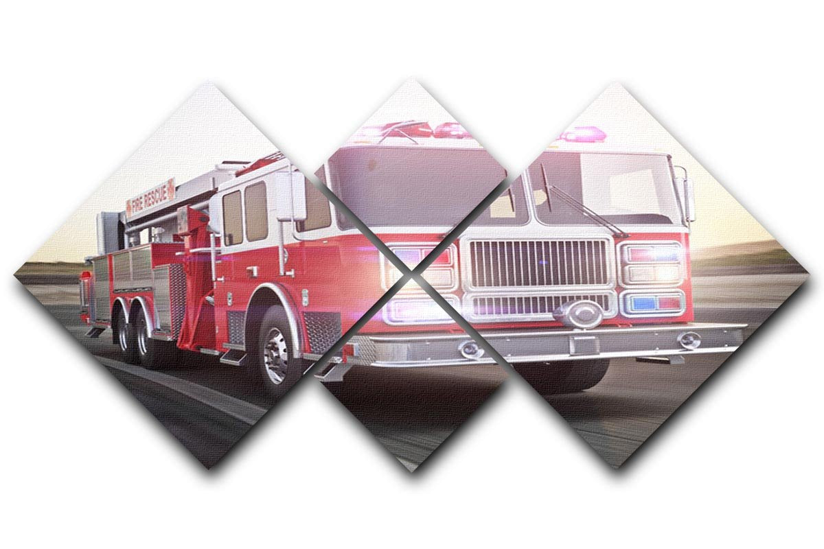 Fire truck running with lights and sirens 4 Square Multi Panel Canvas  - Canvas Art Rocks - 1