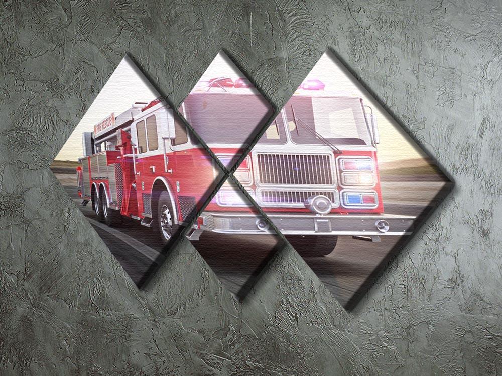 Fire truck running with lights and sirens 4 Square Multi Panel Canvas  - Canvas Art Rocks - 2